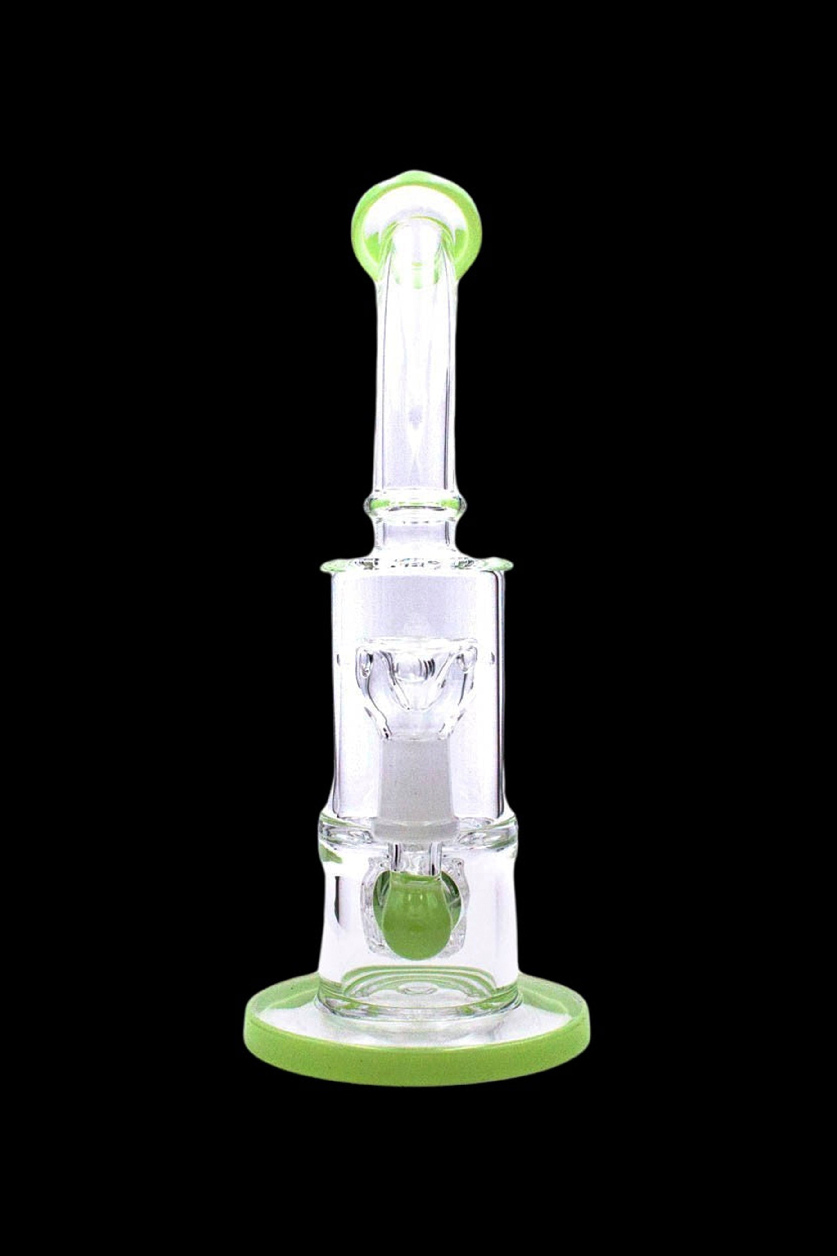 Green and clear glass water pipe (bong) with percolator.