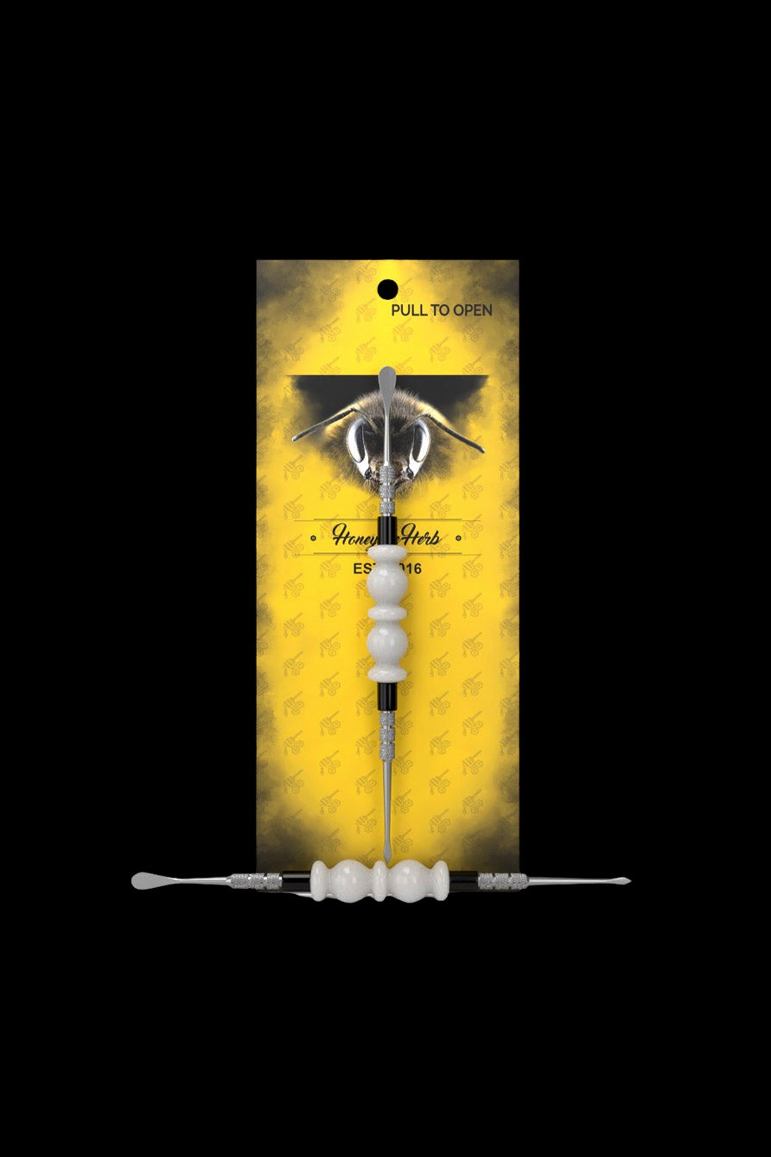 Cannabis oil applicator with a bee-themed package labeled “Honey Herbs.”