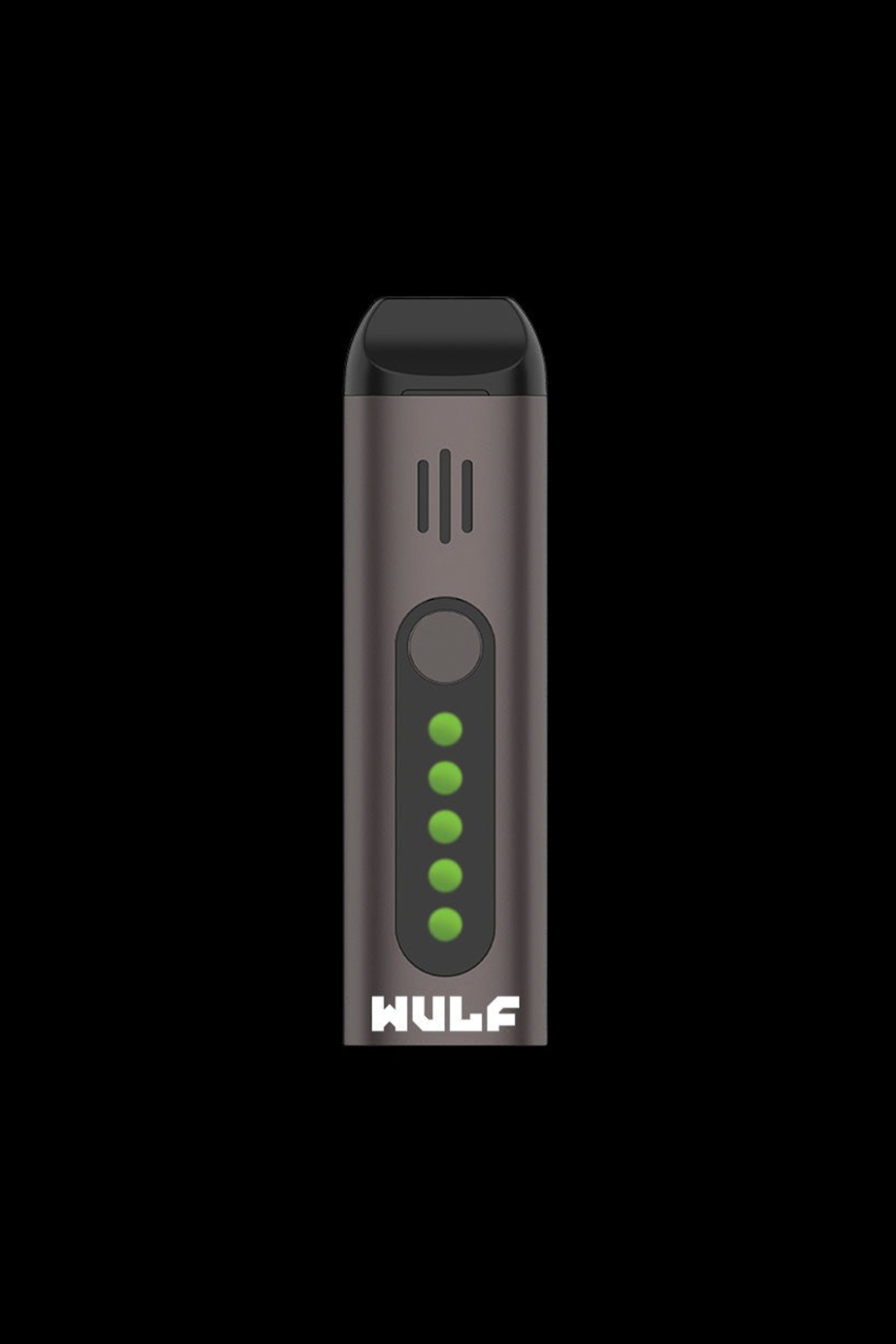 Black Hulf cannabis vaporizer with illuminated green indicator lights.