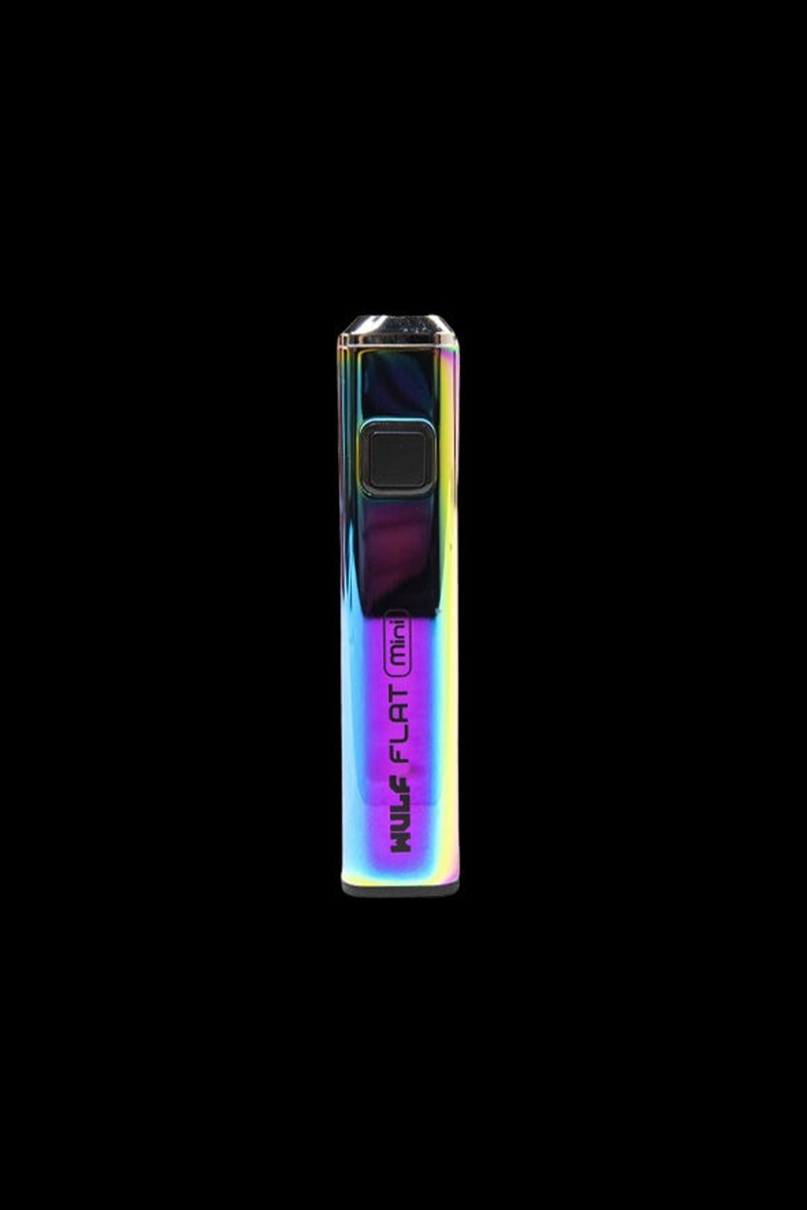 Iridescent cannabis vape pen against a black background.