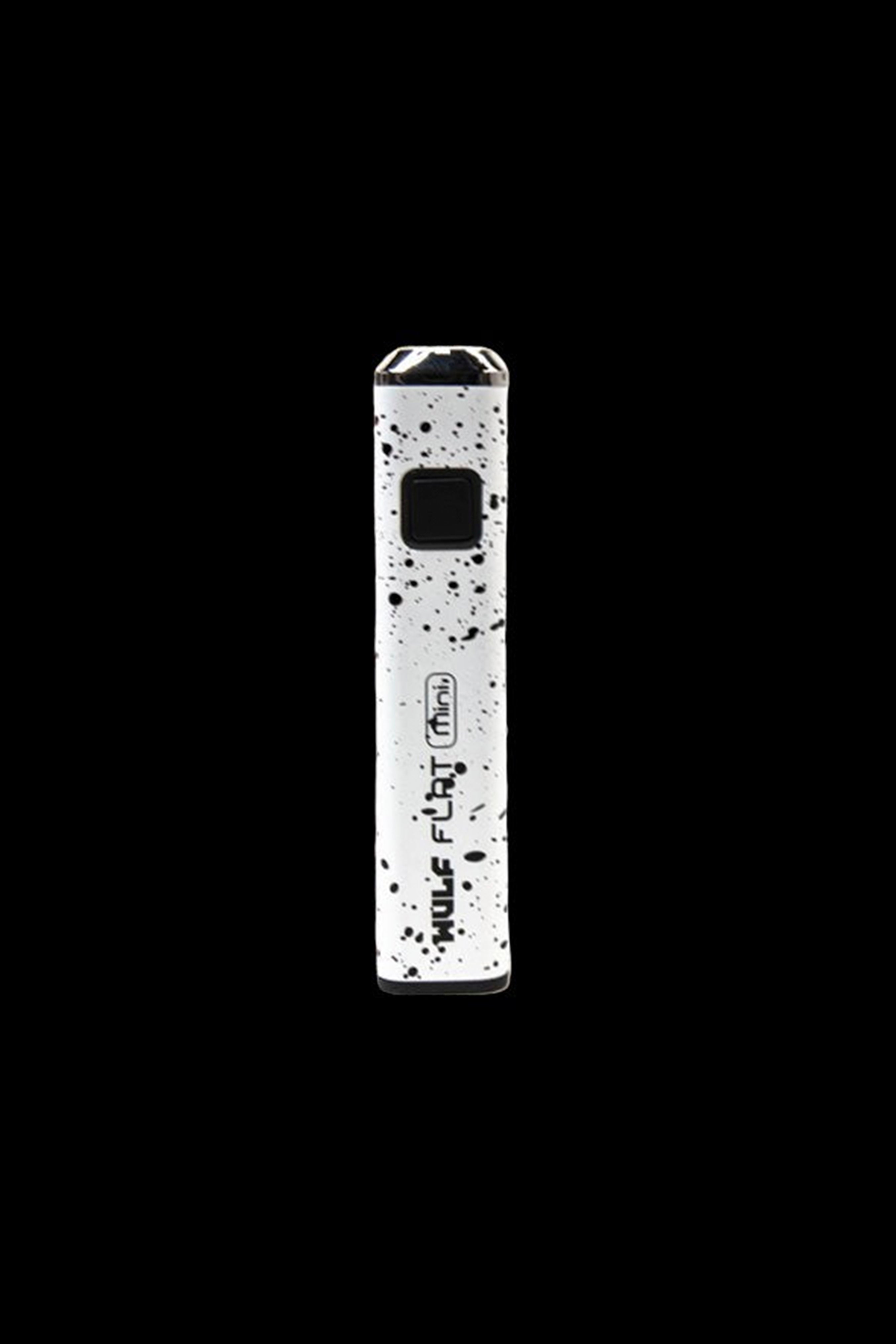 White and black speckled cannabis vape pen with “MULE FLINT” branding.