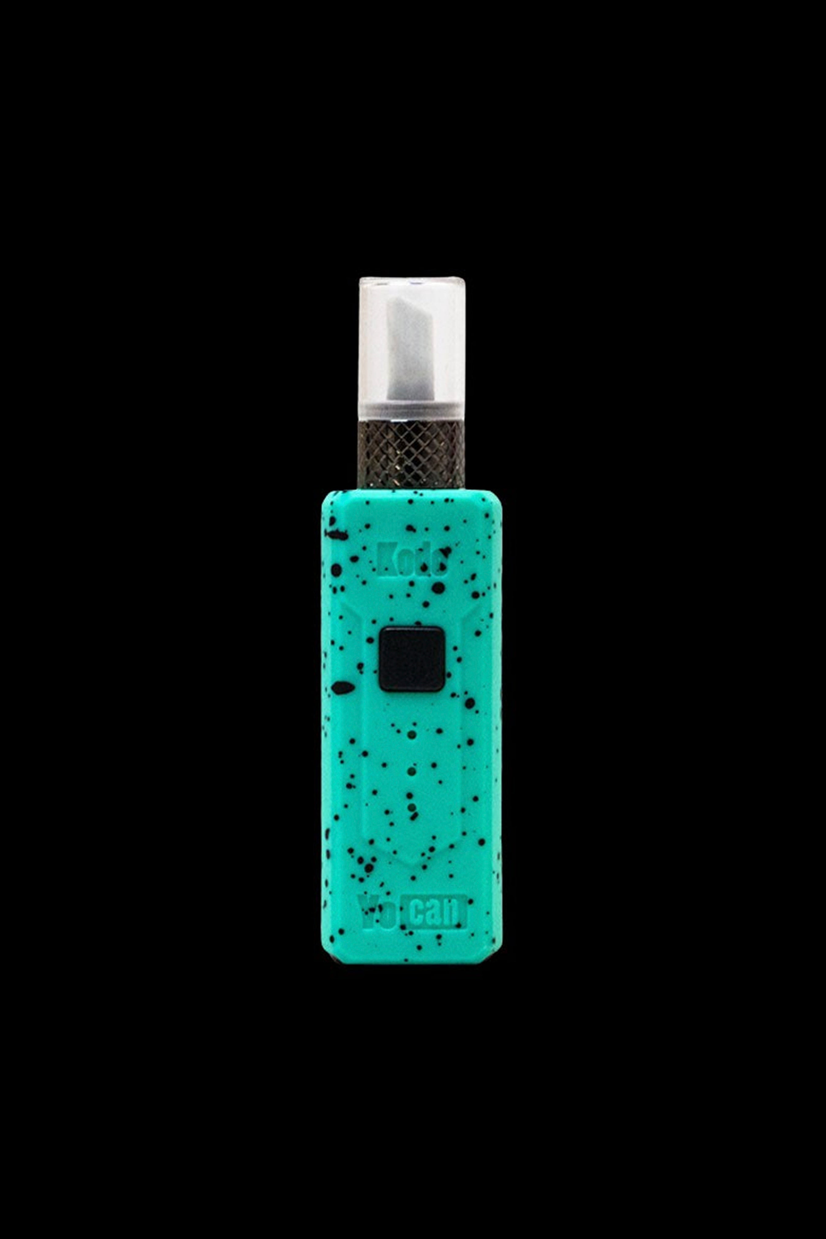 Teal cannabis concentrate pen with clear cartridge.