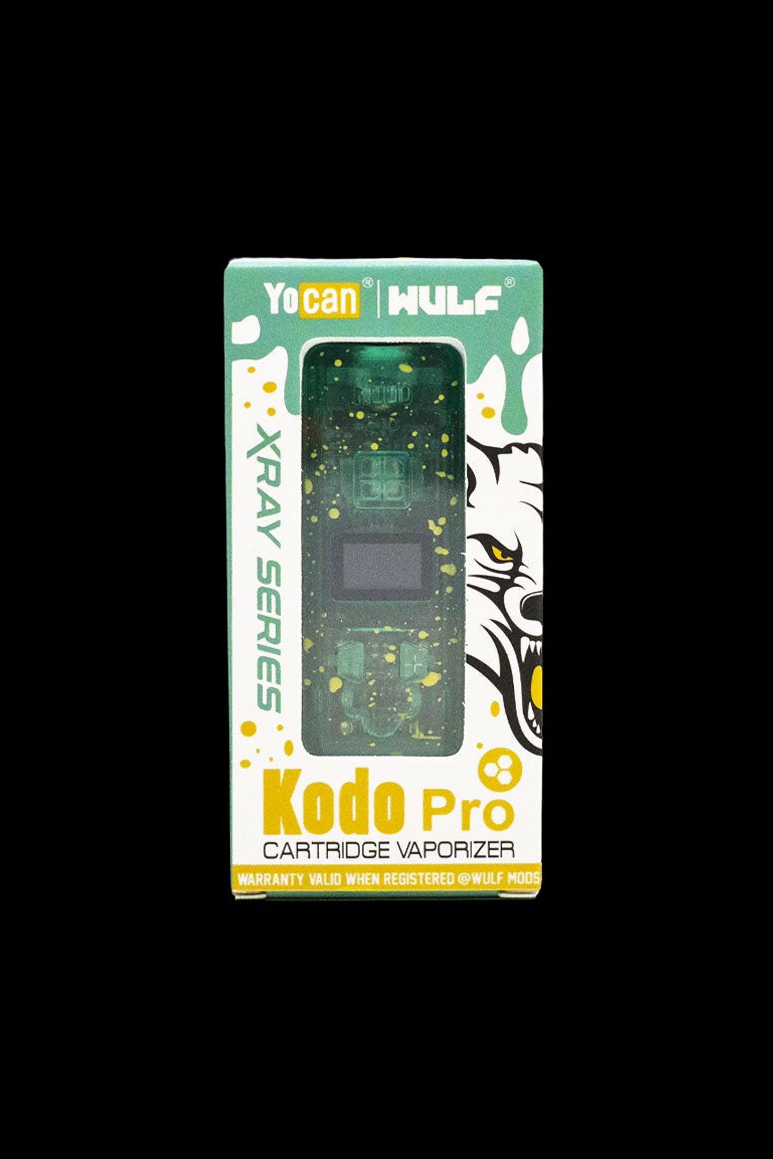 Yocan Kodo Pro cartridge vaporizer packaging with a wolf graphic.