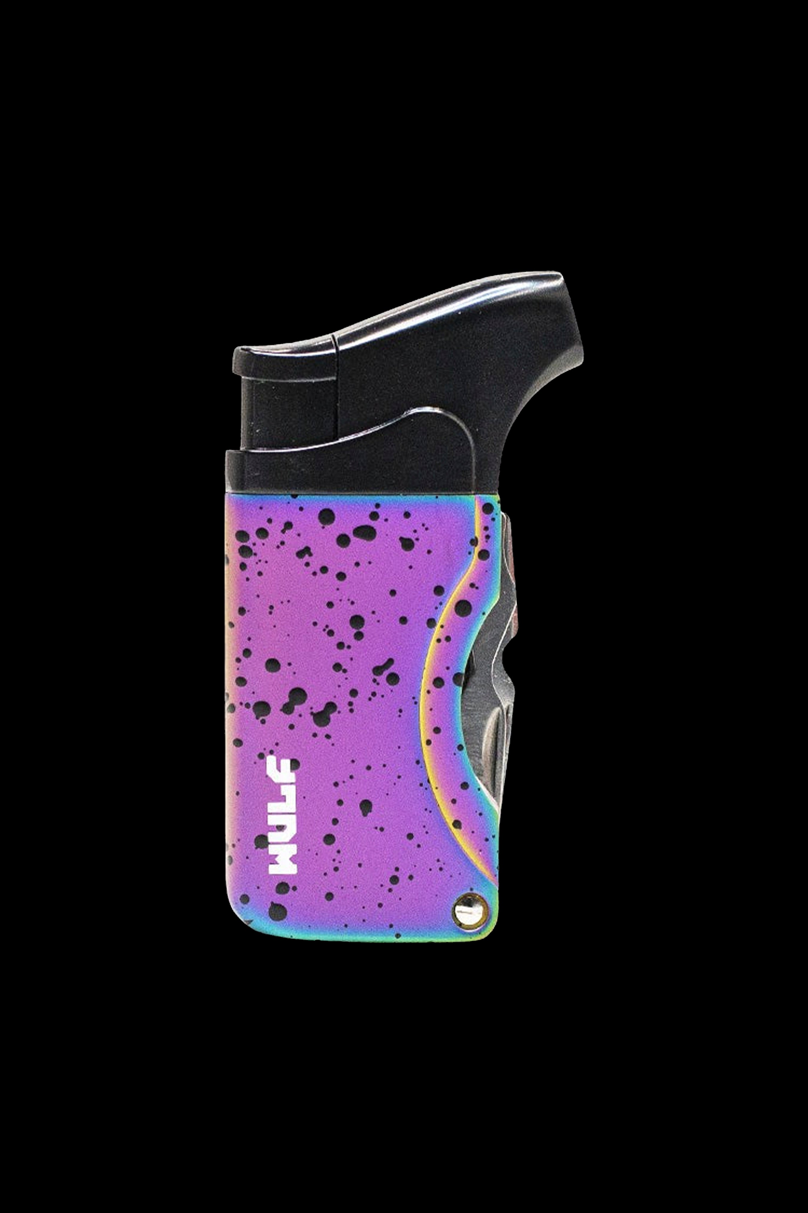Purple and iridescent torch lighter with "HULK" text.