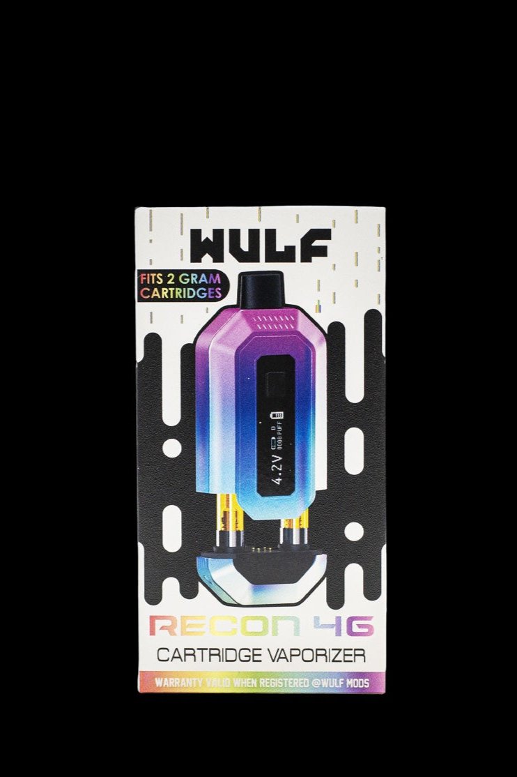 Wulf Mods RevoN 4G cartridge vaporizer packaging with a purple and teal design.