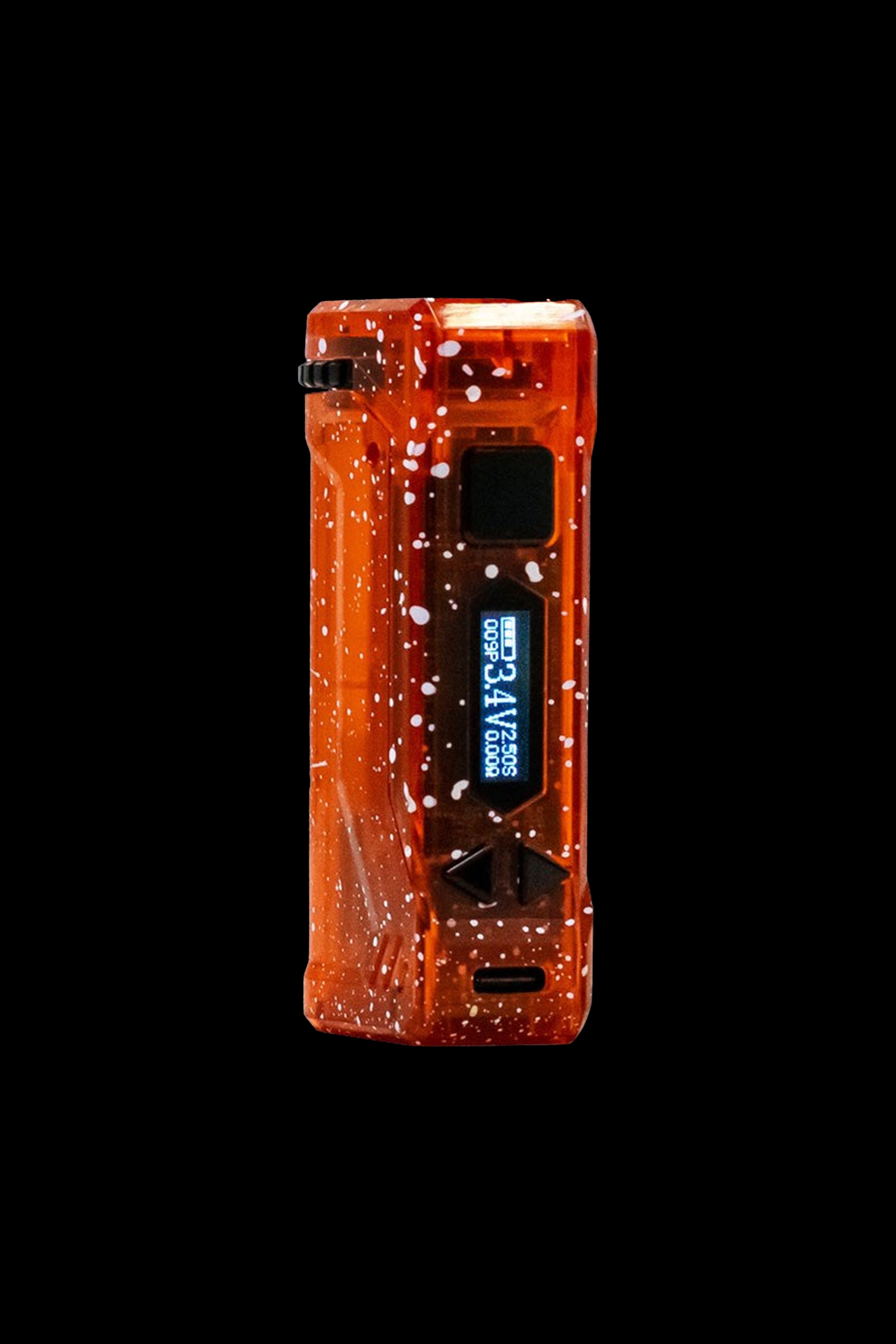 Orange cannabis wax vaporizer mod with digital display.
