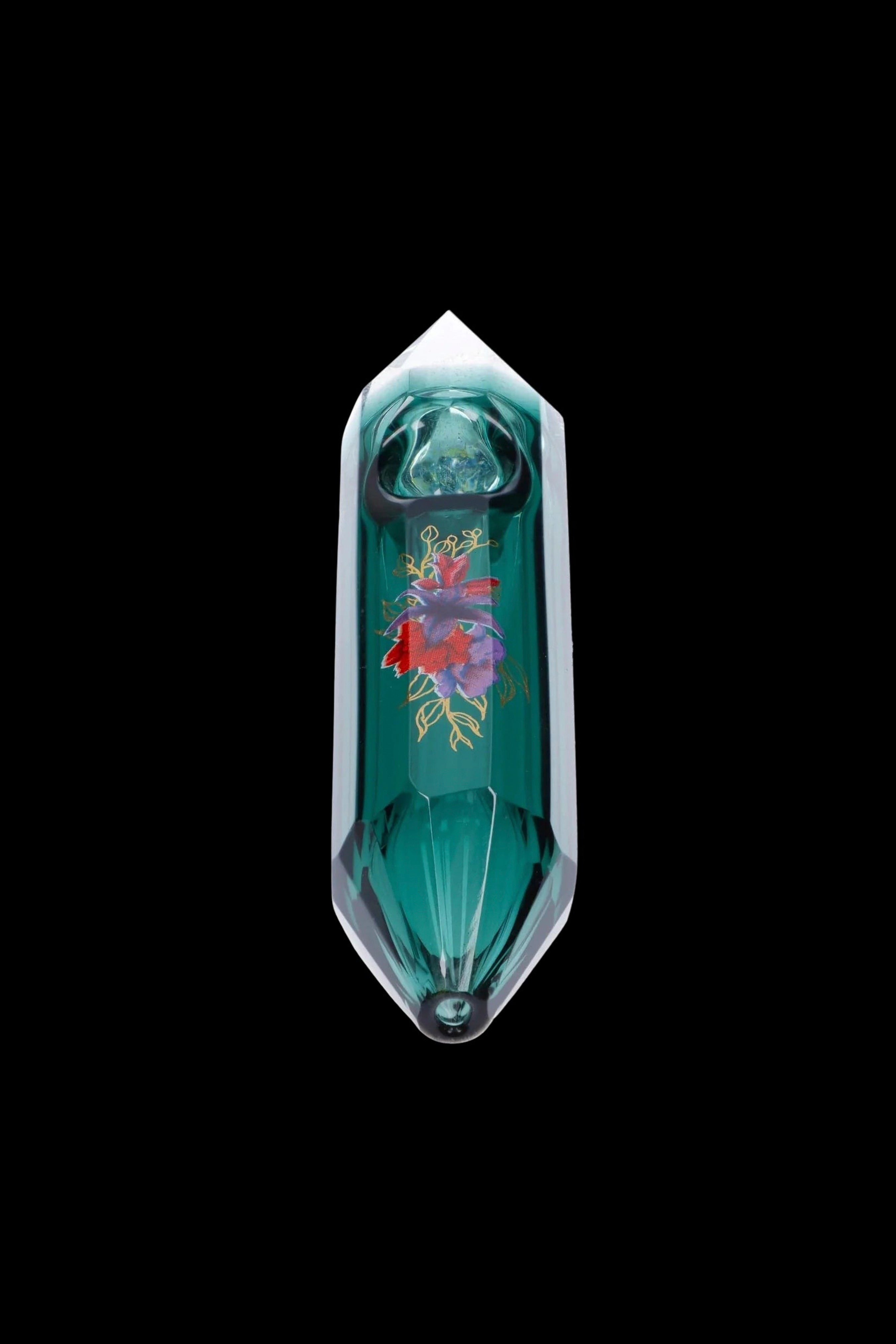 Famous Design Floral Lush Crystal Hand Pipe - Teal