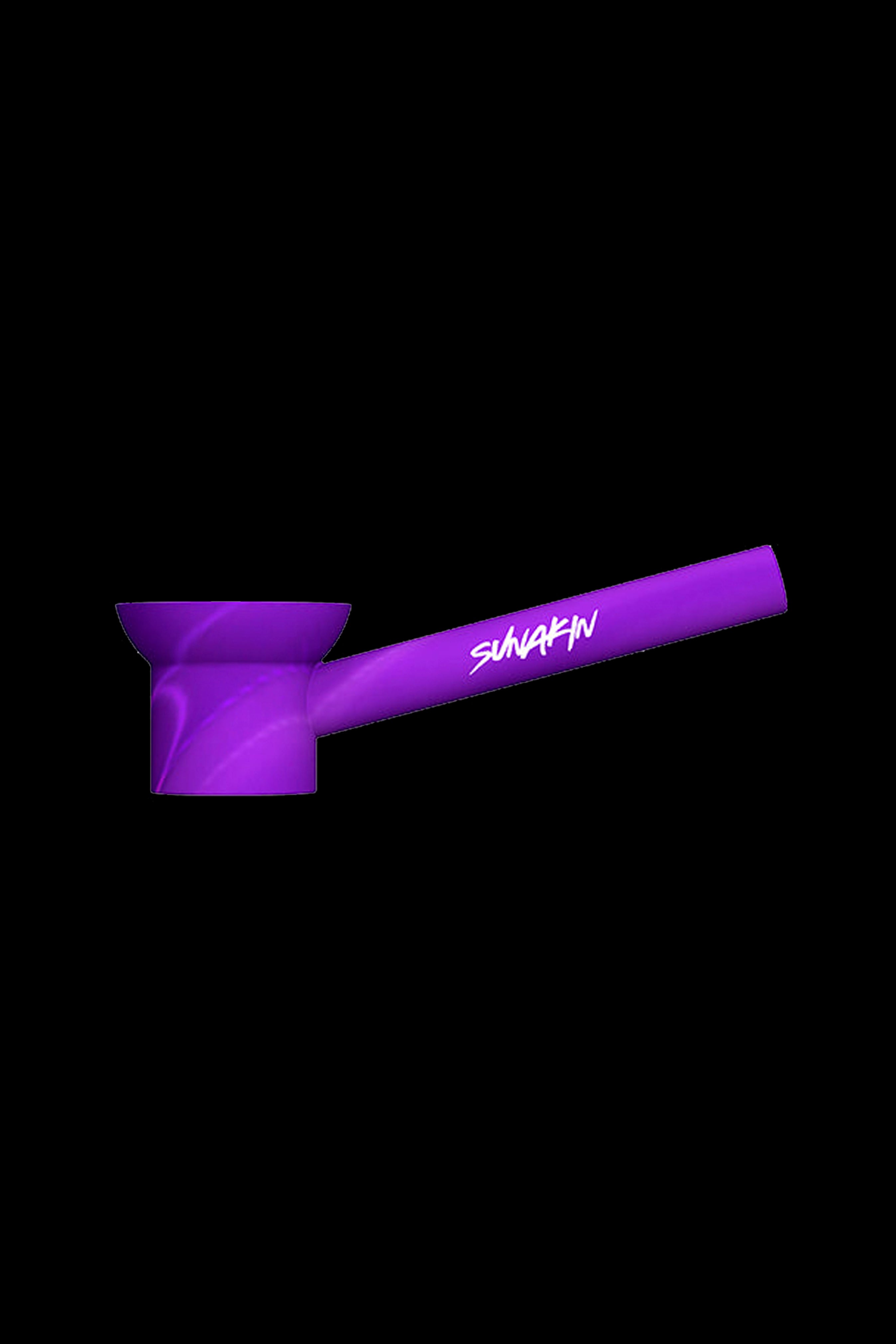Purple glass bubbler with "Sunakin" logo.