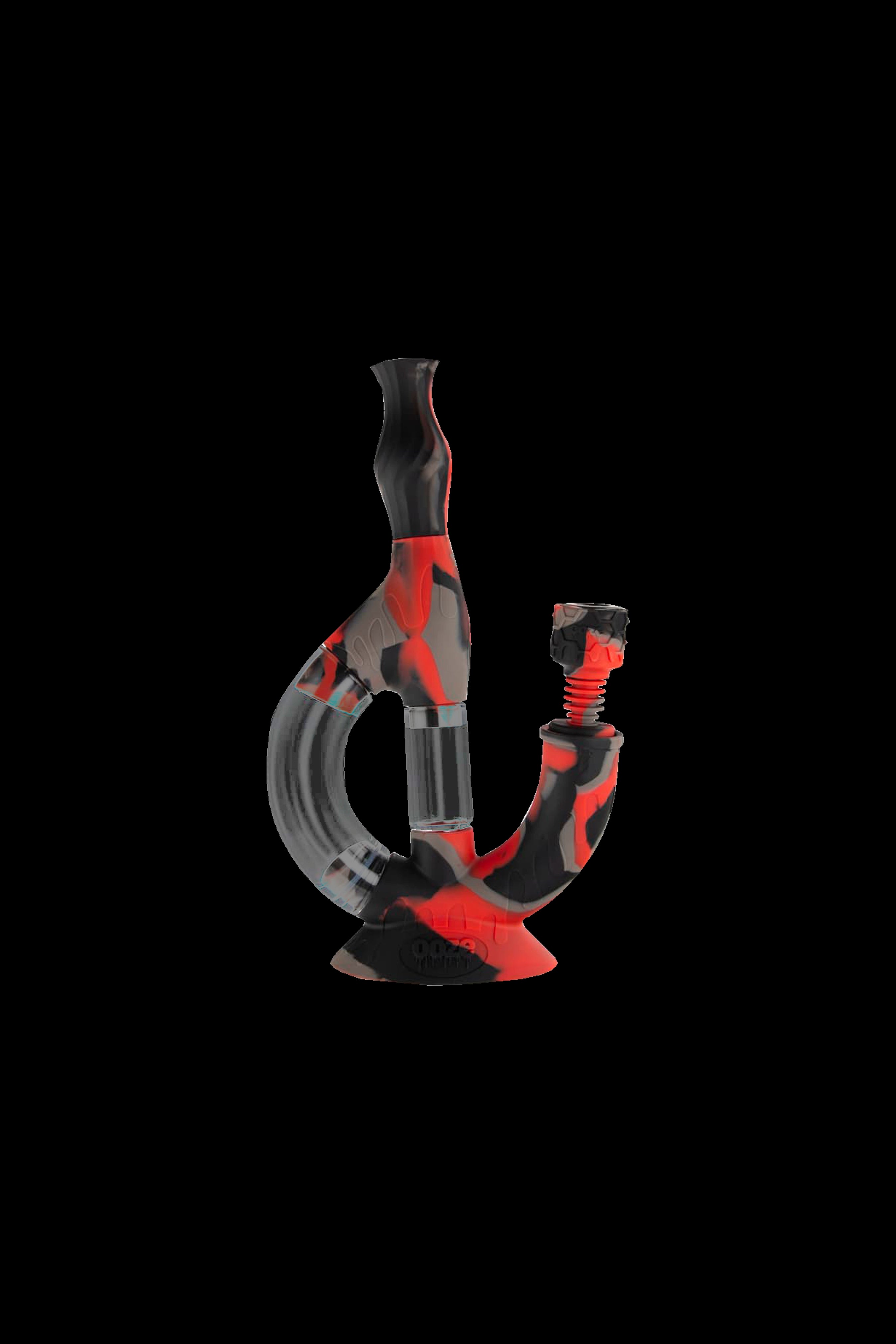 Red and black silicone bubbler for cannabis use.