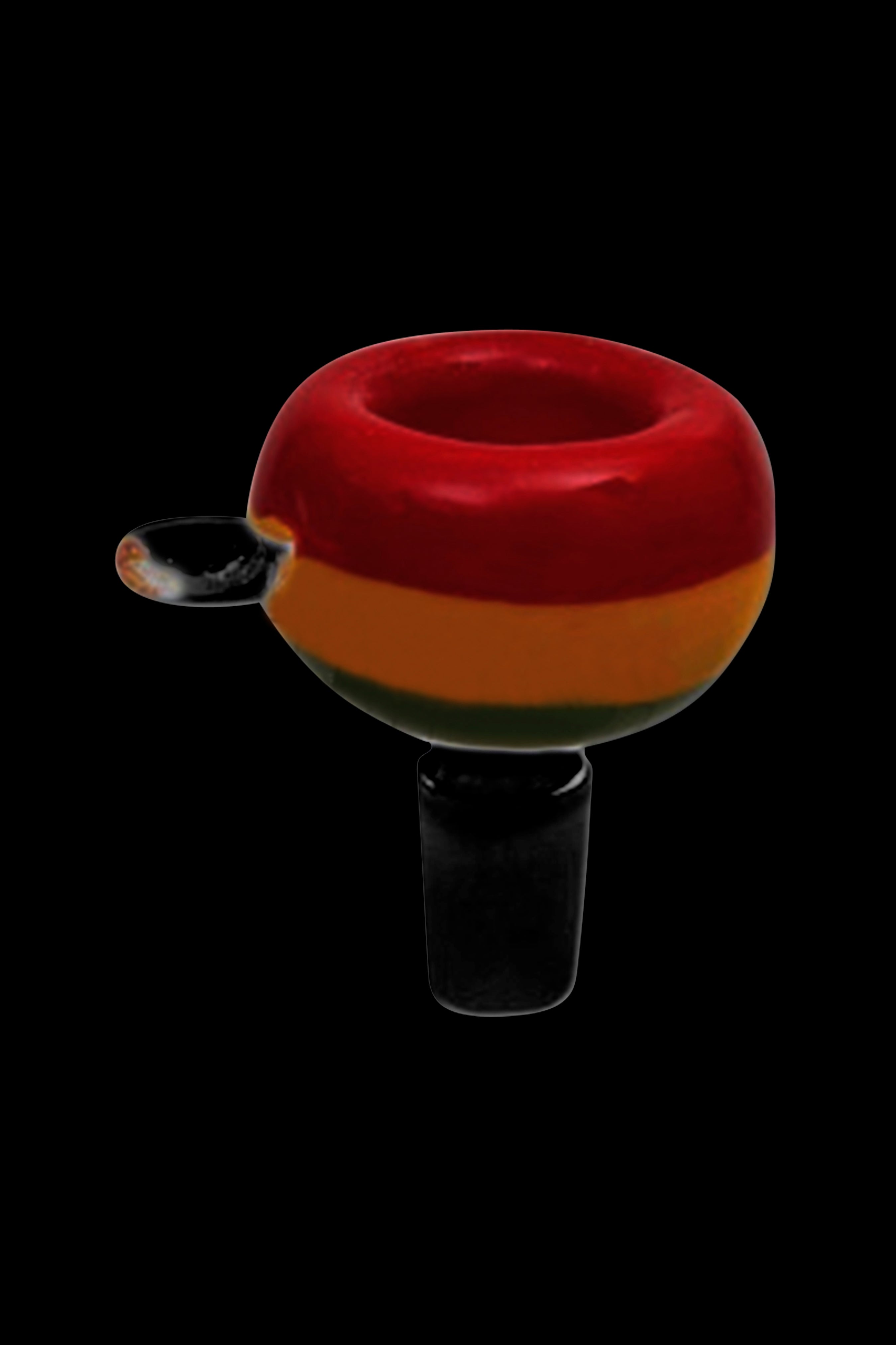 Colorful glass smoking bowl with a flared shape and side carb hole.