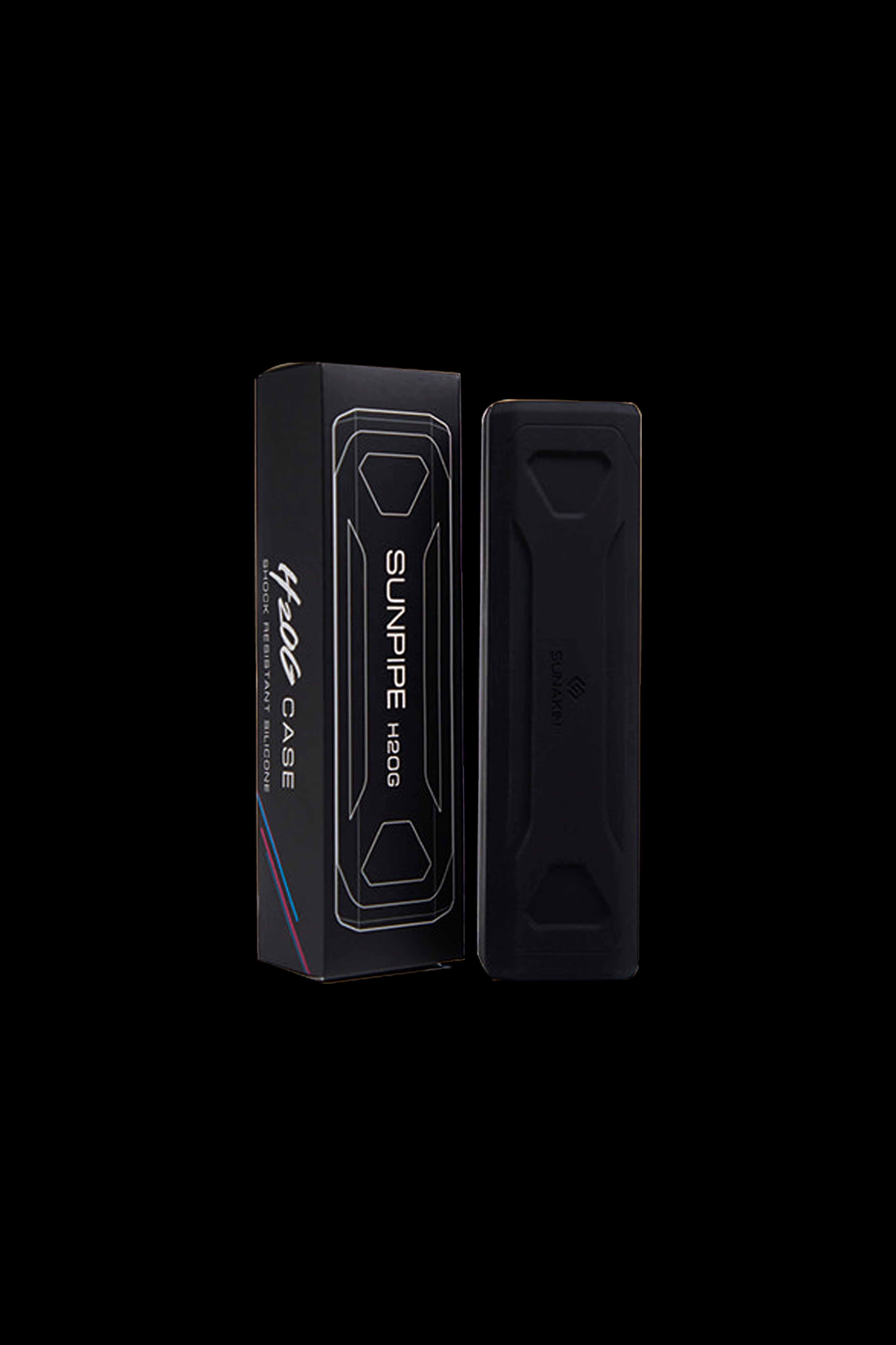 Black protective case for a Sunpipe H2OG cannabis pipe.