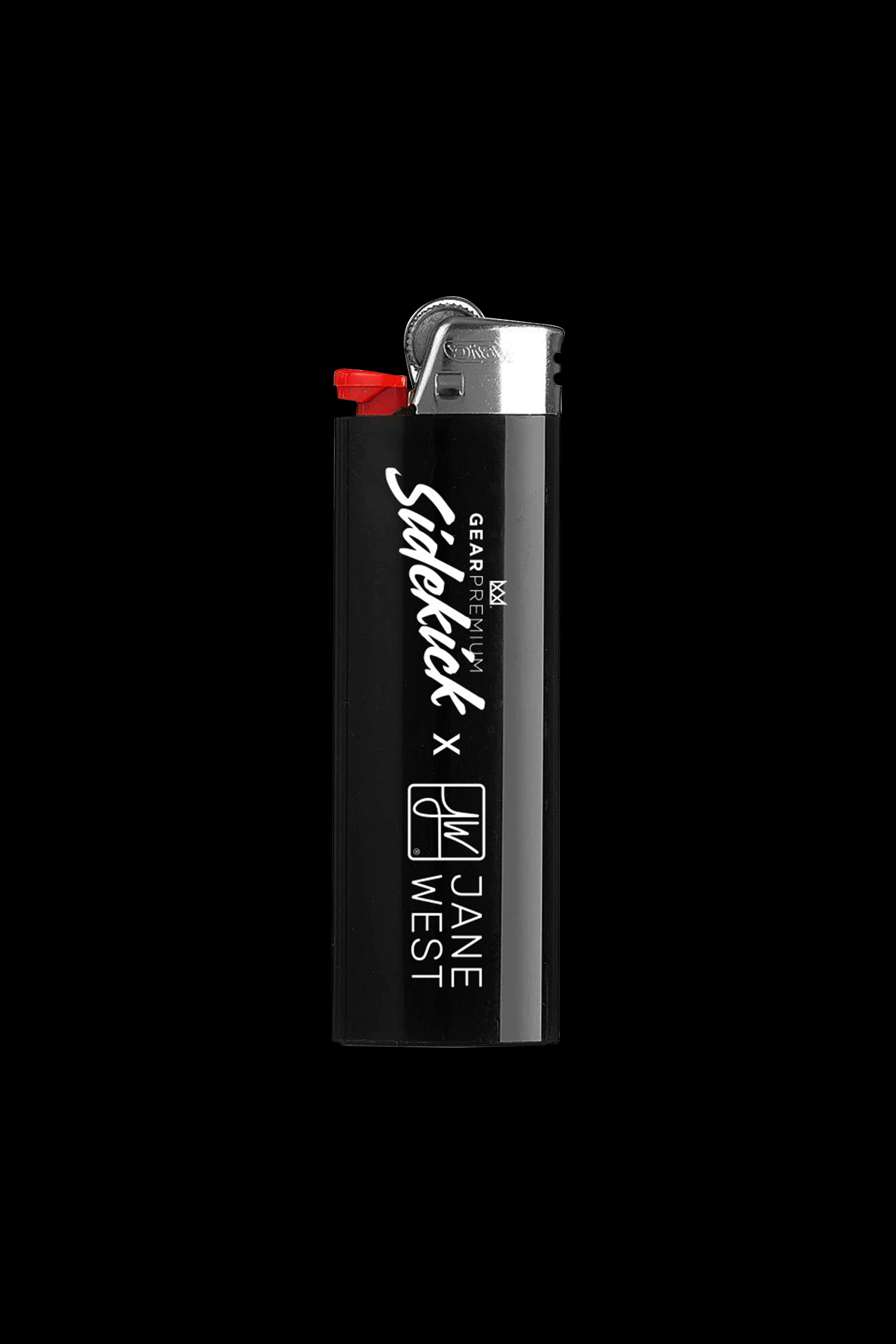 Black lighter branded with “Sidekick x Jane West” logo.