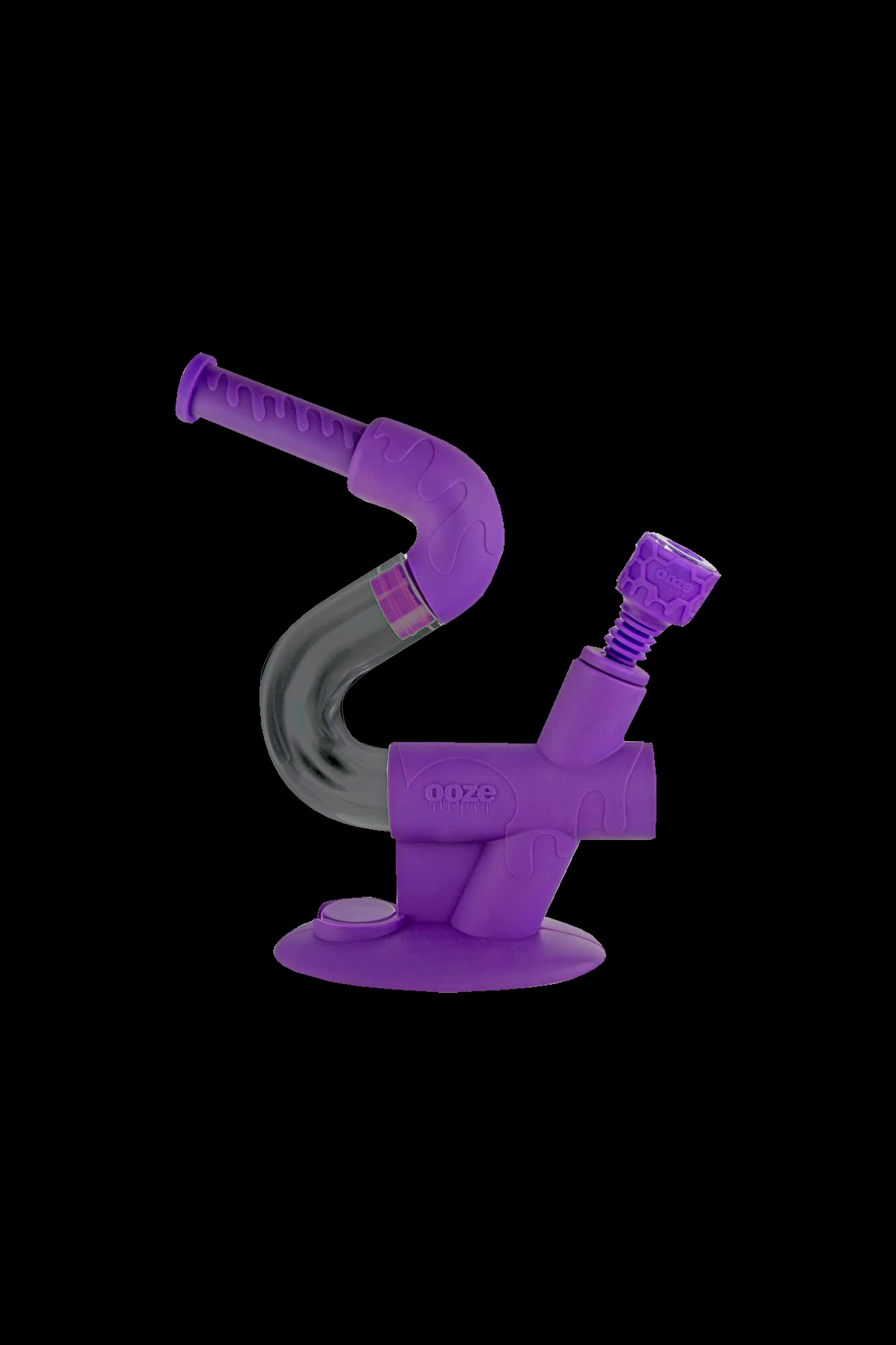 Purple glass water pipe with clear accents.