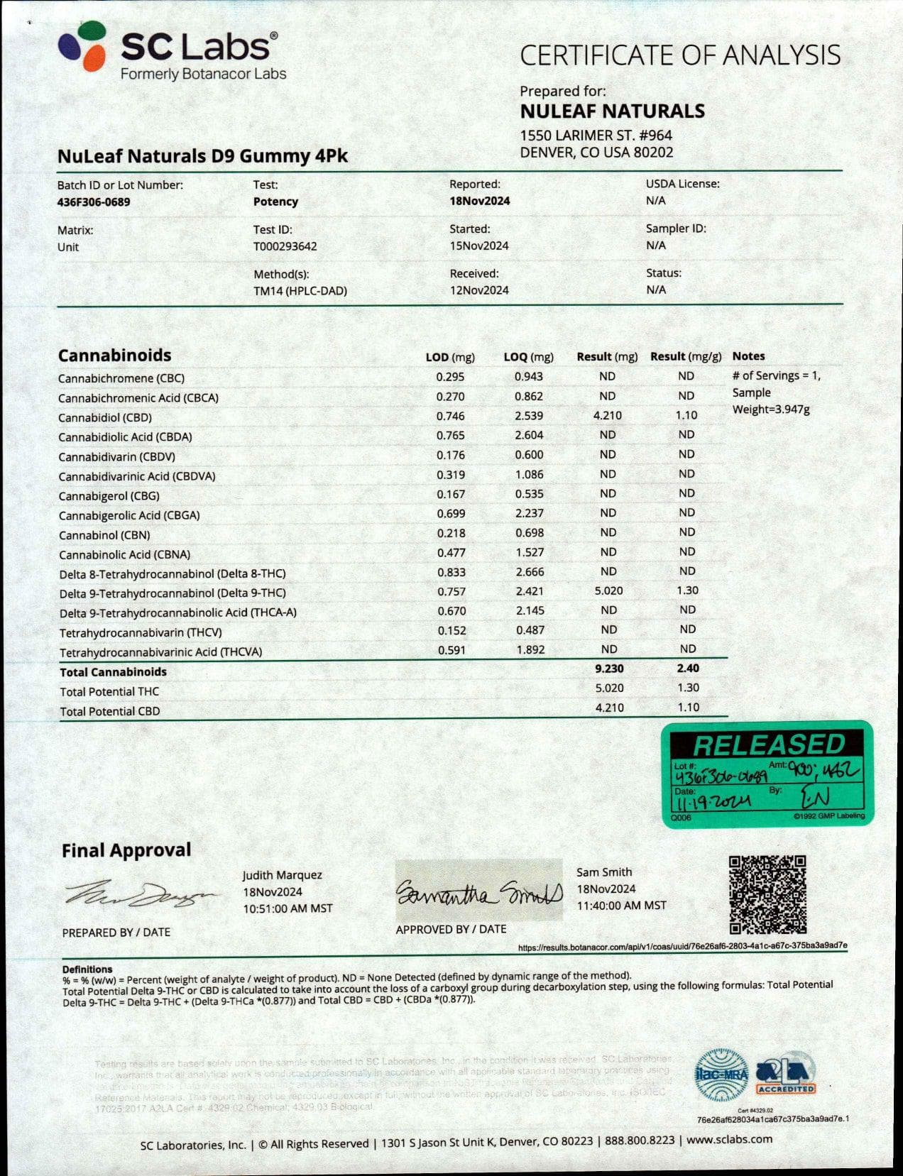 NuLeaf Naturals THC: 4ct Mylar