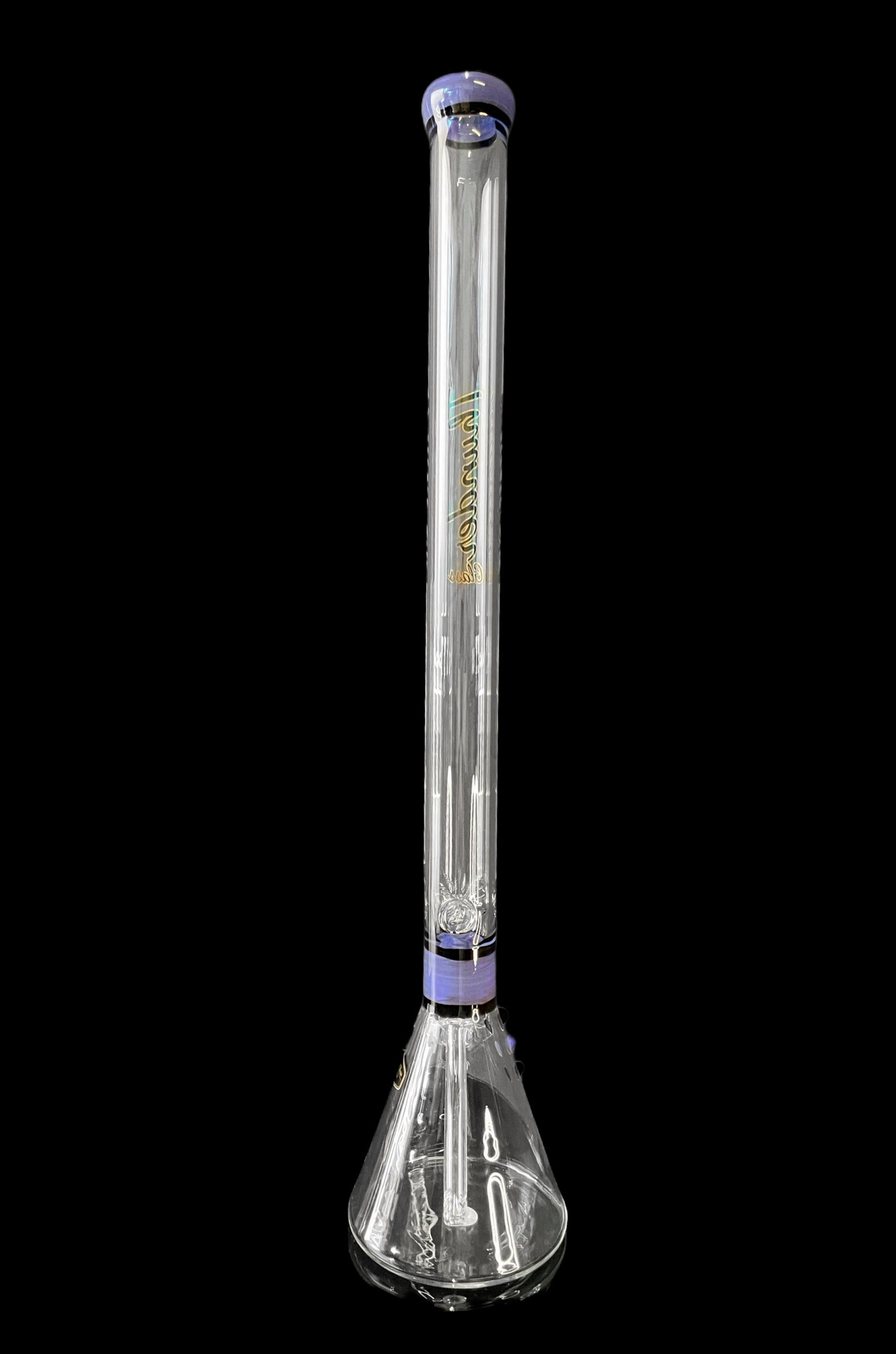 Glass bong with multiple percolators, isolated on a black background.