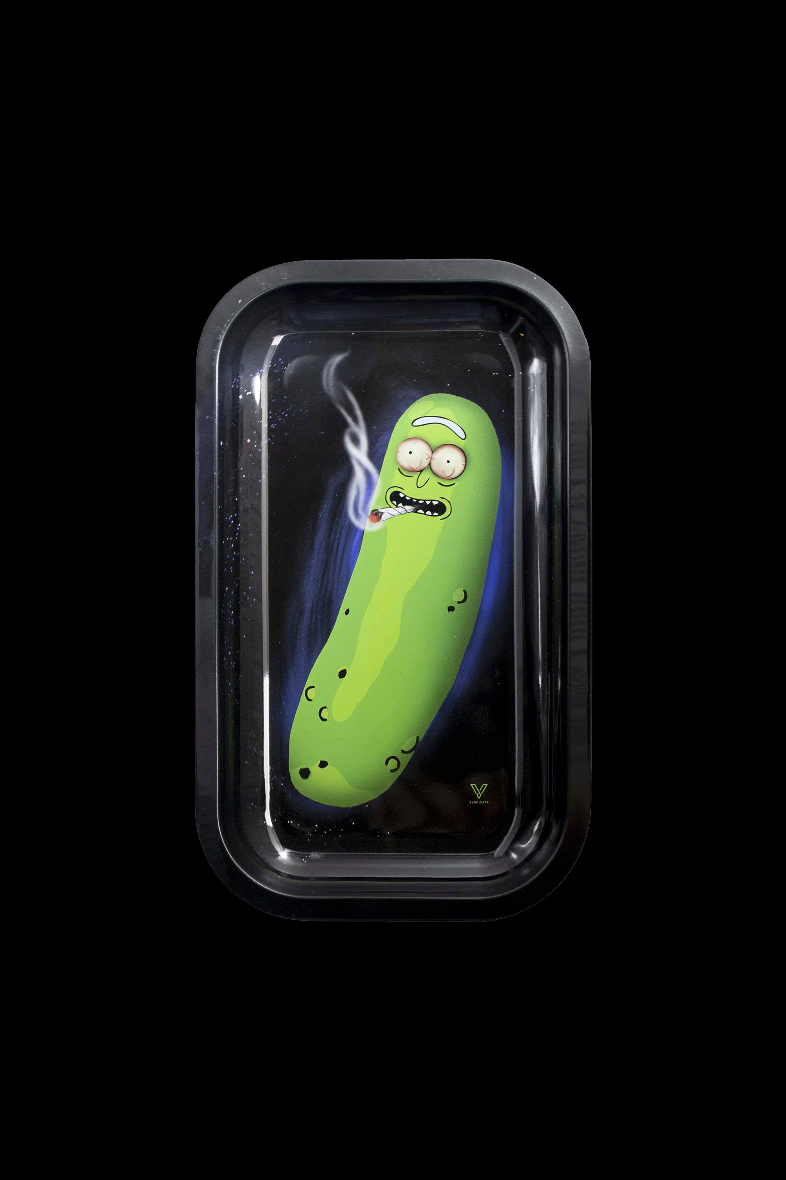 Rick Sanchez as a pickle rolling tray with sparkling accents.
