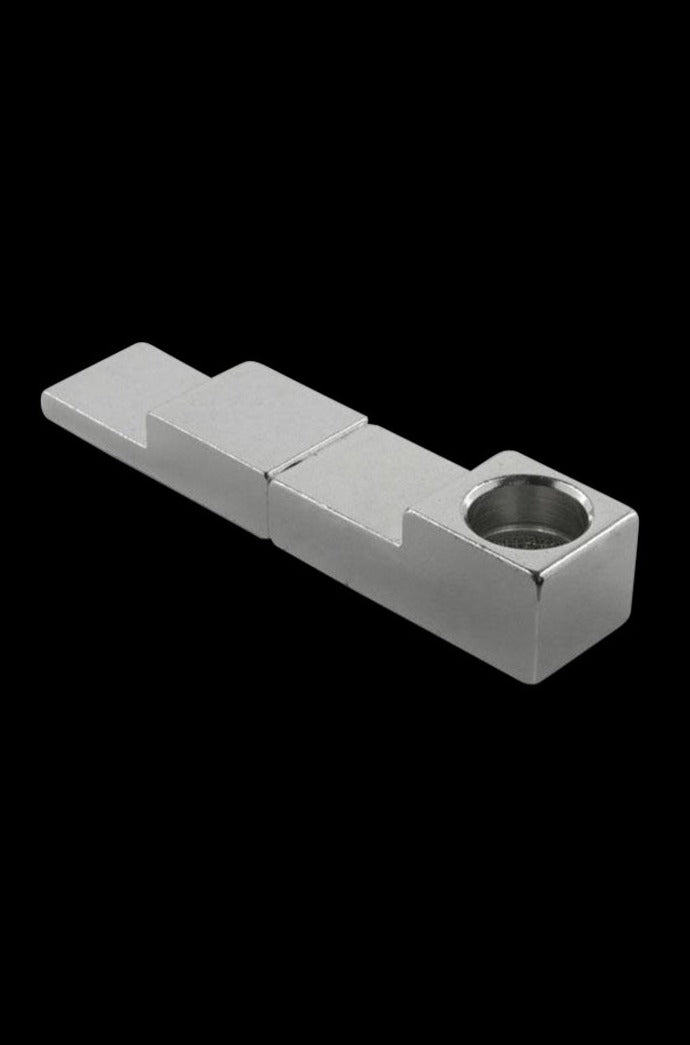 A close-up, angled view of the Foldable Magnetic Pipe - The 12 Steps, showcasing its metallic, segmented design.