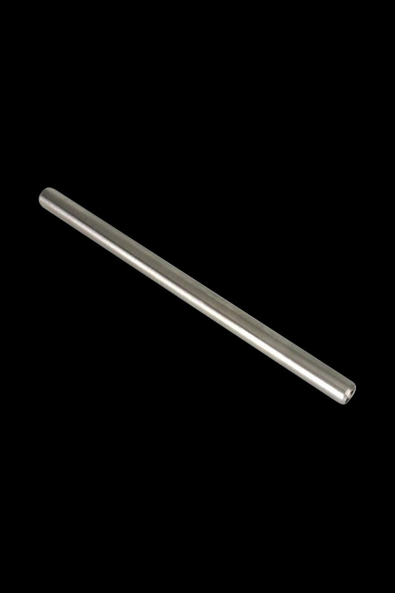 Angled close-up of a metallic silver Honey Dabber II Vapor Straw Collector set against a solid black background.
