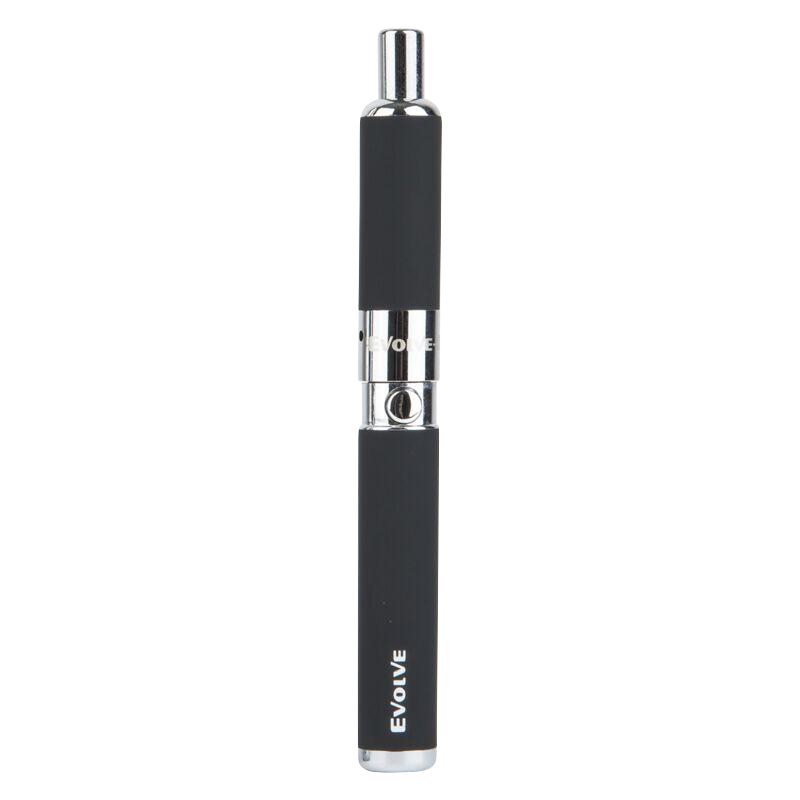 Straight-on studio shot of the black Yocan Evolve-D Dry Herb Vaporizer Pen centered against a white background.