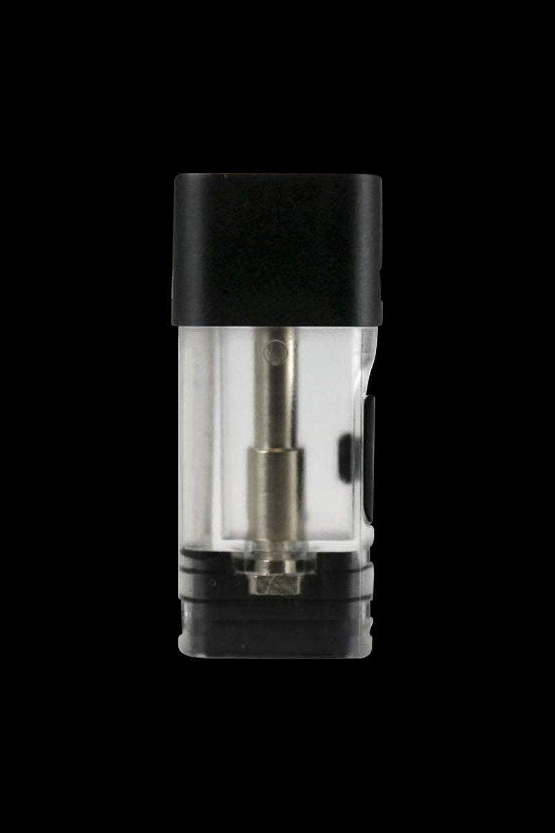 A close-up, angled view of the Kandy Pens RUBI 1ml Pod, highlighting its transparent body and sleek, minimalist design.