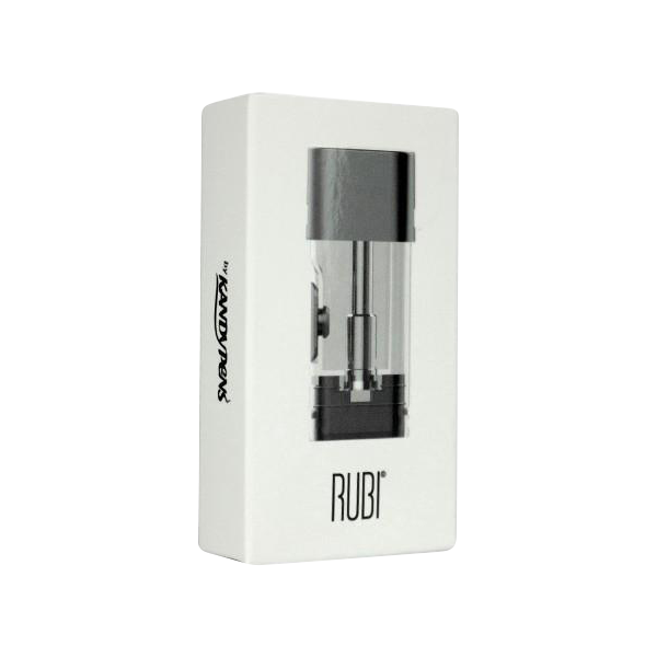 Front view of the Kandy Pens RUBI 1ml Pod, showing the sleek, clear cartridge against a plain white background.