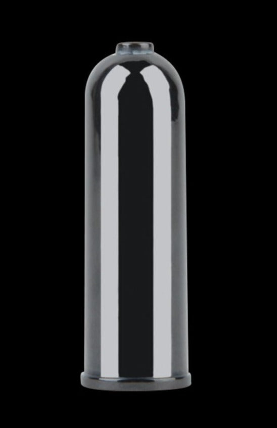 Front view of the DaVinci IQ Flavor Chamber, a clear, cylindrical component with subtle ribbing.