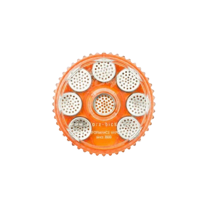 A top-down view of the Storz & Bickel Magazine, holding eight silver dosing capsules arranged in a circular pattern.