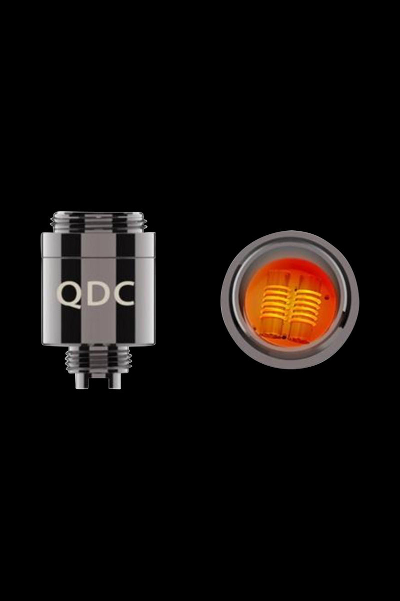 Close-up view of the Yocan Amor Coil, showcasing its circular metallic structure against a dark background.