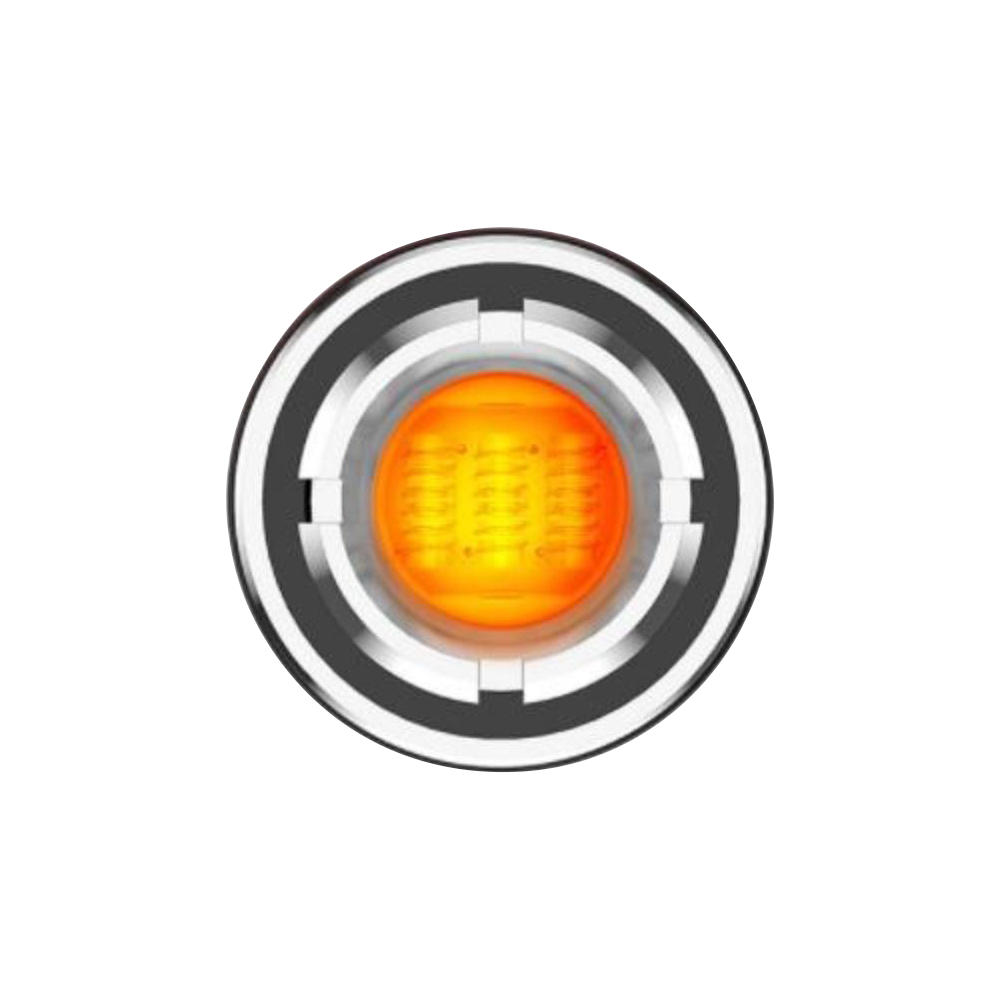 Close-up view of the Yocan Falcon Quartz Triple Coil, showing a circular, glowing orange quartz element.