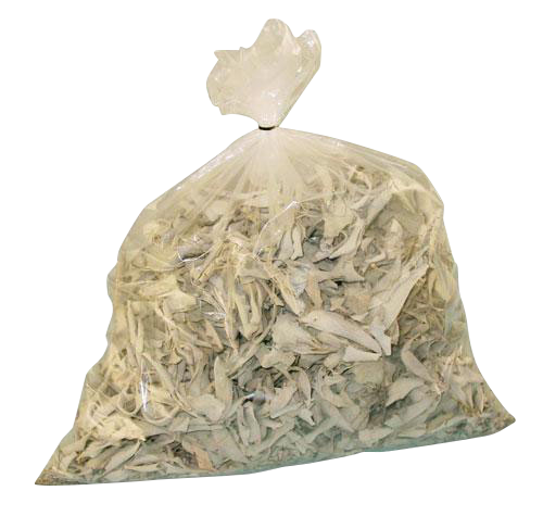 A plastic bag filled with Loose Sage 1lb, shown from a high angle against a plain white background.