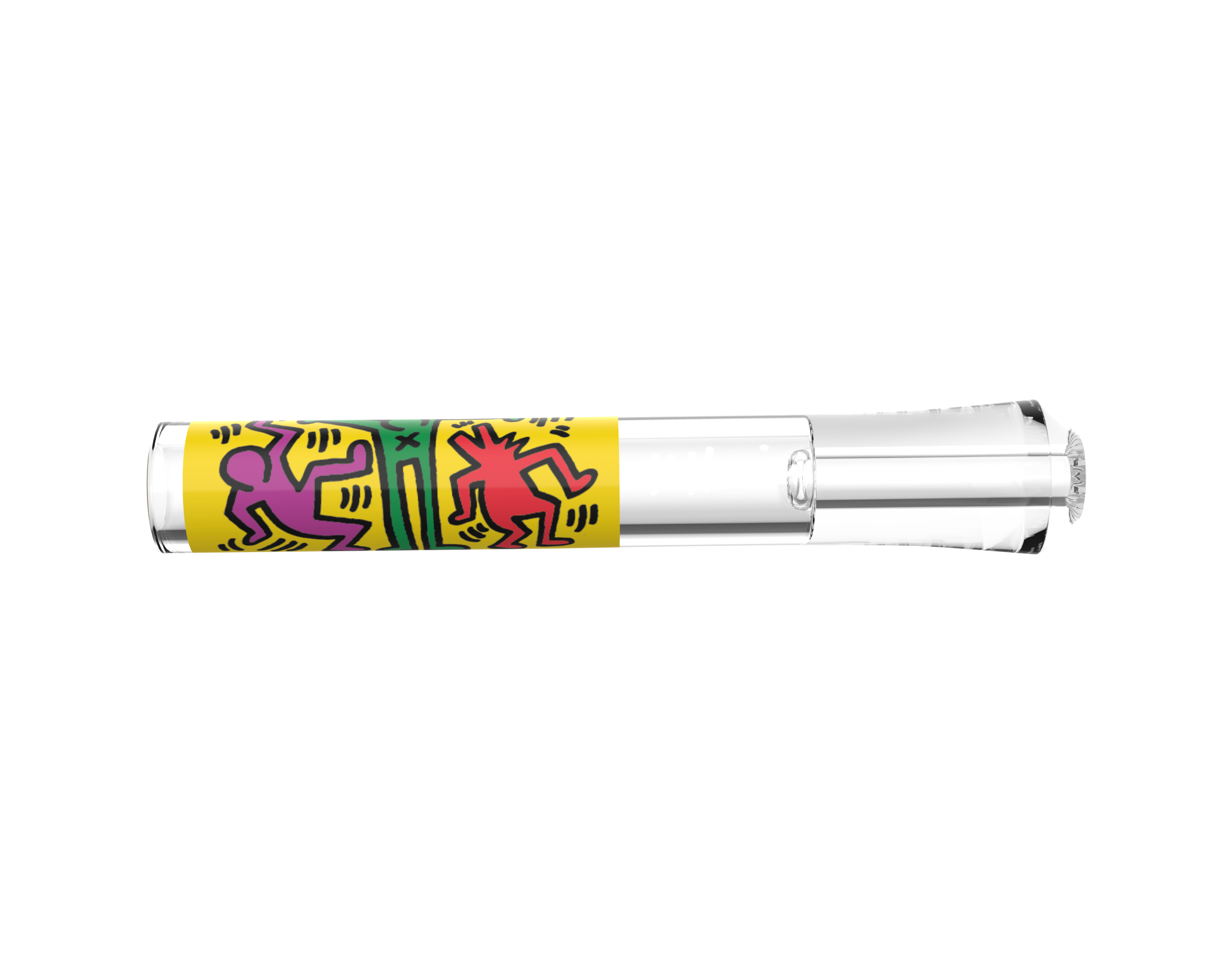 A centered, close-up view of the K.Haring Taster Chillum Pipe, displaying its colorful, patterned design against a white background.