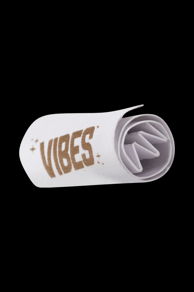 Close-up of the VIBES Rolling Tips Box - 50 Pack, displaying the branded packaging against a stark white backdrop.
