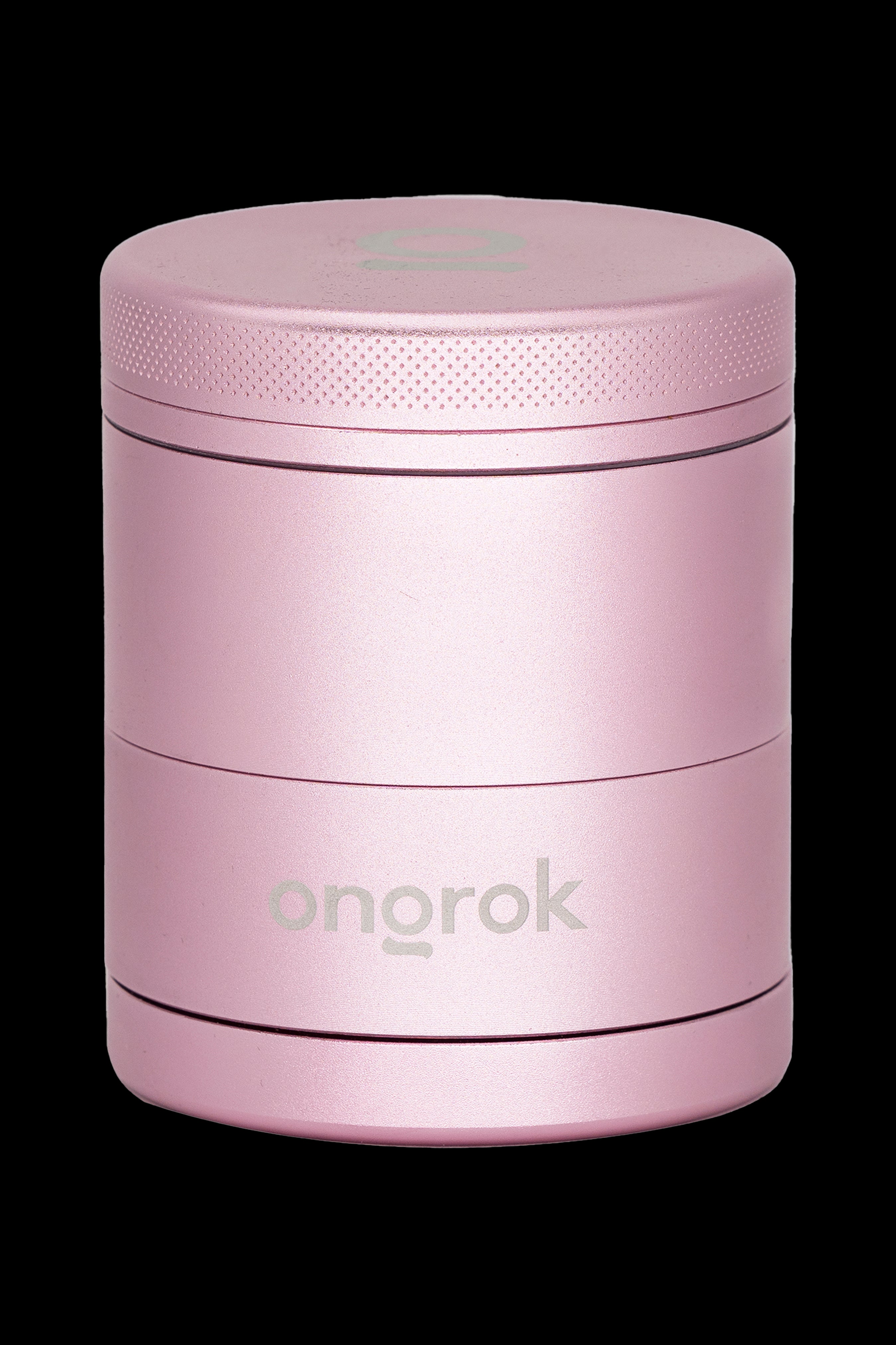 Pink metal cannabis grinder with “ongrok” logo.