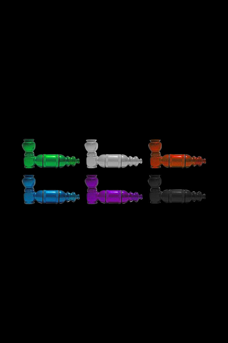 A slightly angled, close-up view of the Aluminum Pipe With a Lid, showcasing its cylindrical shape and metallic sheen.