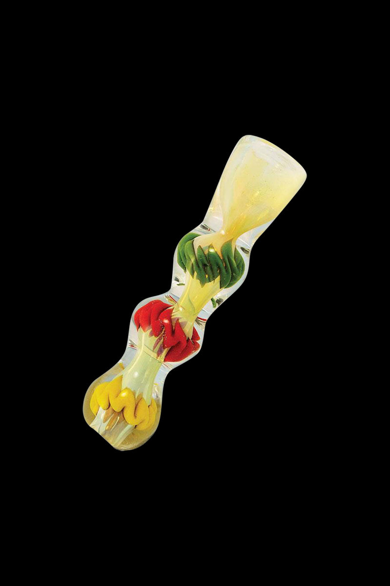 Front view of the Rasta Color Fumed Chillum, showing the slim glass tube with a gradient of vibrant colors.