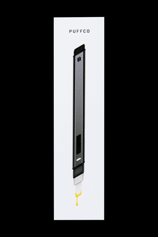 A sleek, front view of the Puffco Hot Knife, showcasing its long, metallic body and angled tip.