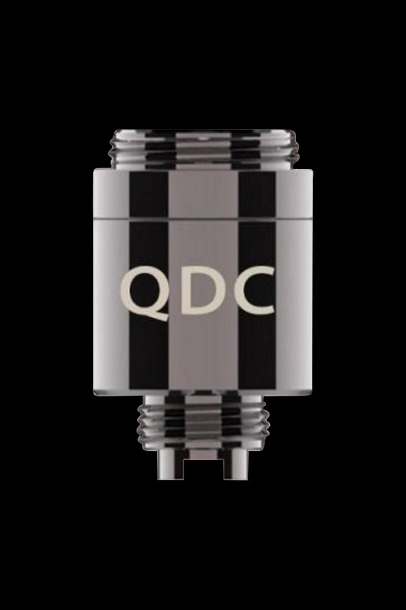 Close-up of the Yocan Amor Coil, showcasing its metallic threading and cylindrical shape against a plain white background.