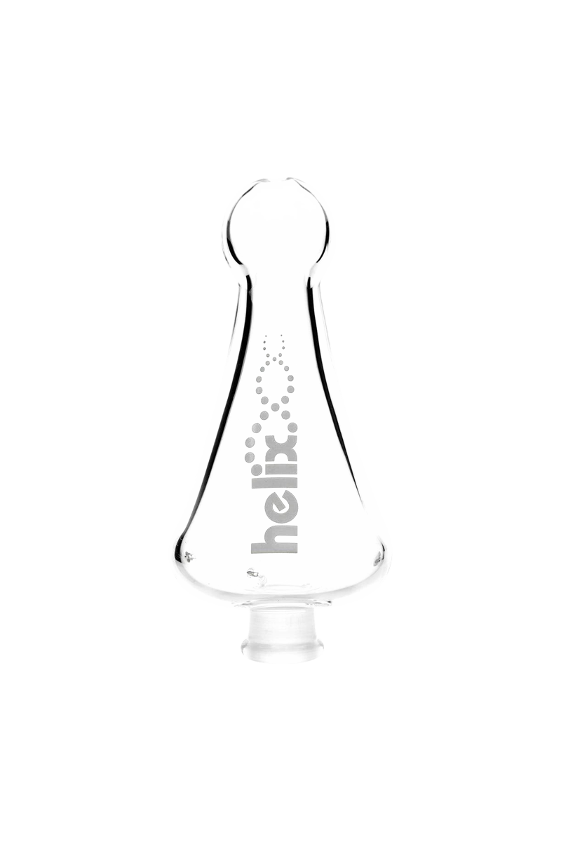 Front view of the GRAV® Helix™ 14.5mm Multi-Purpose Kit Mouthpiece, a clear glass piece angled against a plain white backdrop.