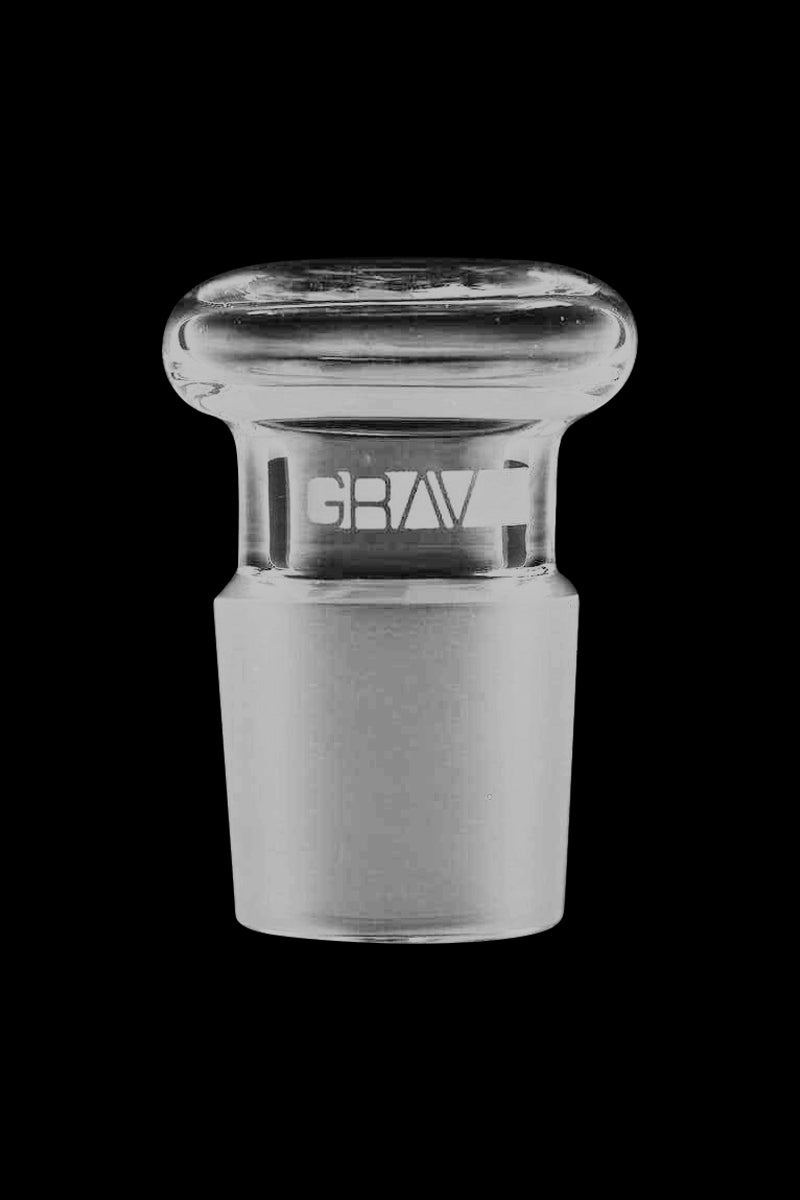 Close-up view of the GRAV® Phoenix Ash Catcher Lid, showcasing its clear glass construction and simple, rounded design.