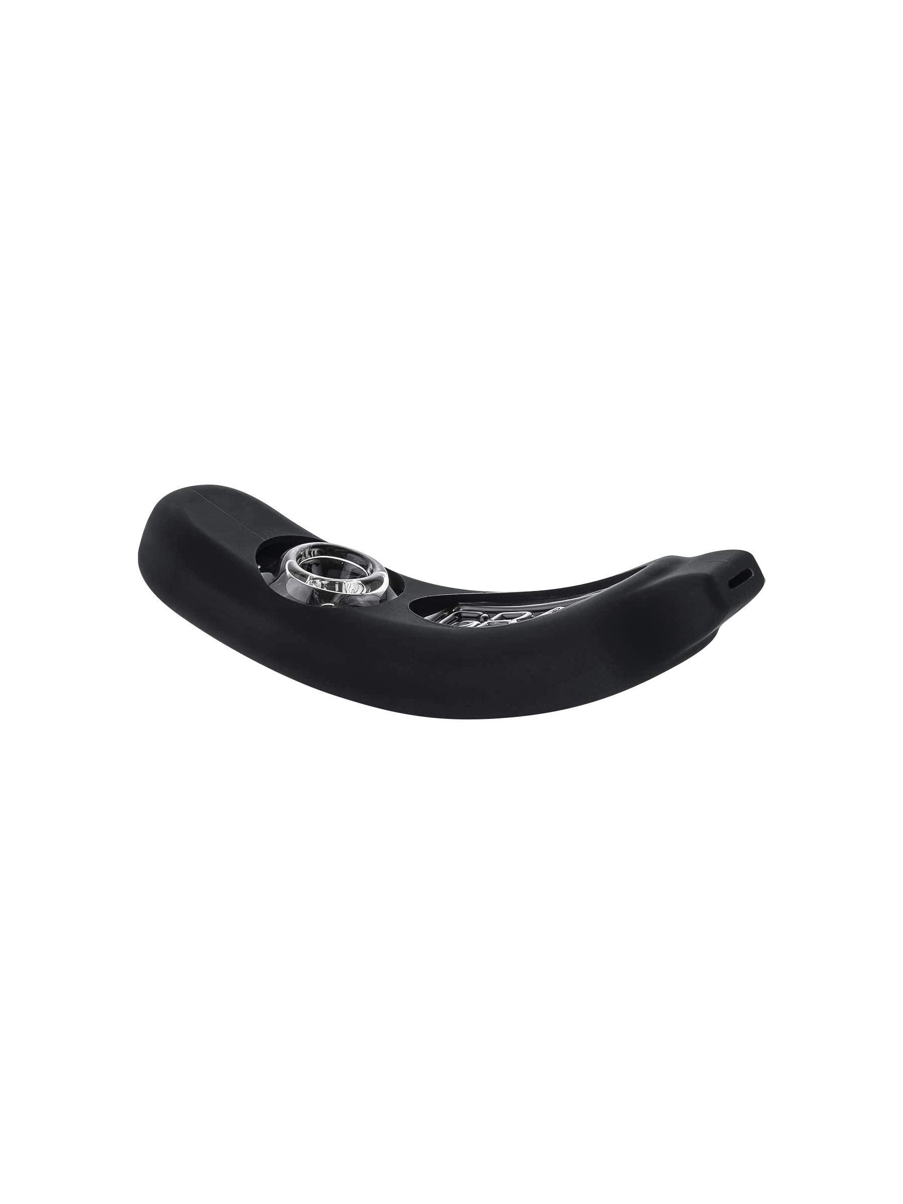 Low-angle close-up of the black GRAV® Rocker Steamroller with Silicone Skin showing its curved body and shiny metal bowl.