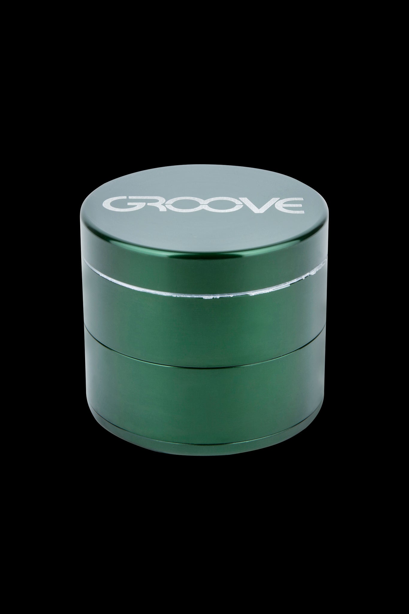 Green four-piece cannabis grinder with "GROOVE" logo.