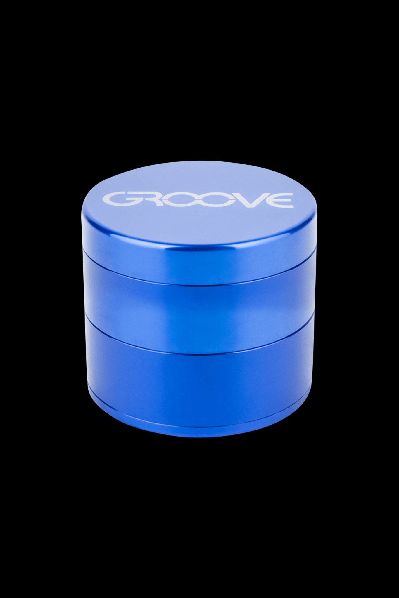Blue four-piece metal grinder with "GROOVE" logo.