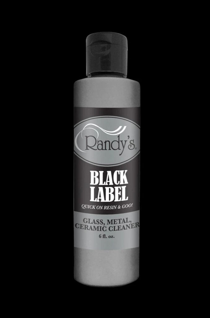 Front view of Randy's Black Label Cleaner in a clear plastic bottle with a black label and white text.