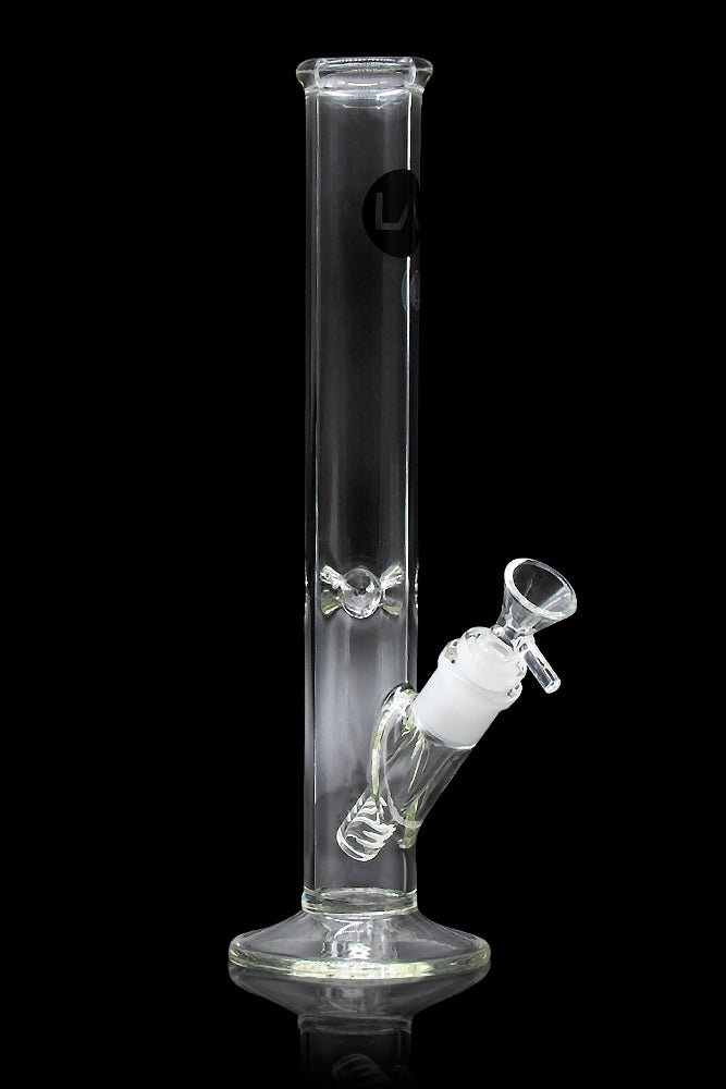Clear glass bong with ice catcher and detachable downstem.