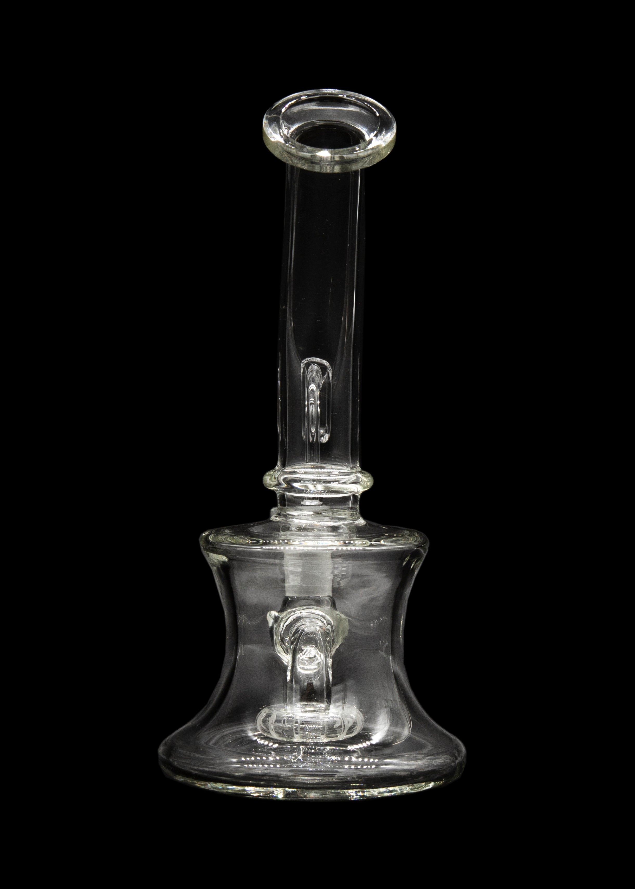 Clear glass water pipe (rig) with bubbler, isolated on black.