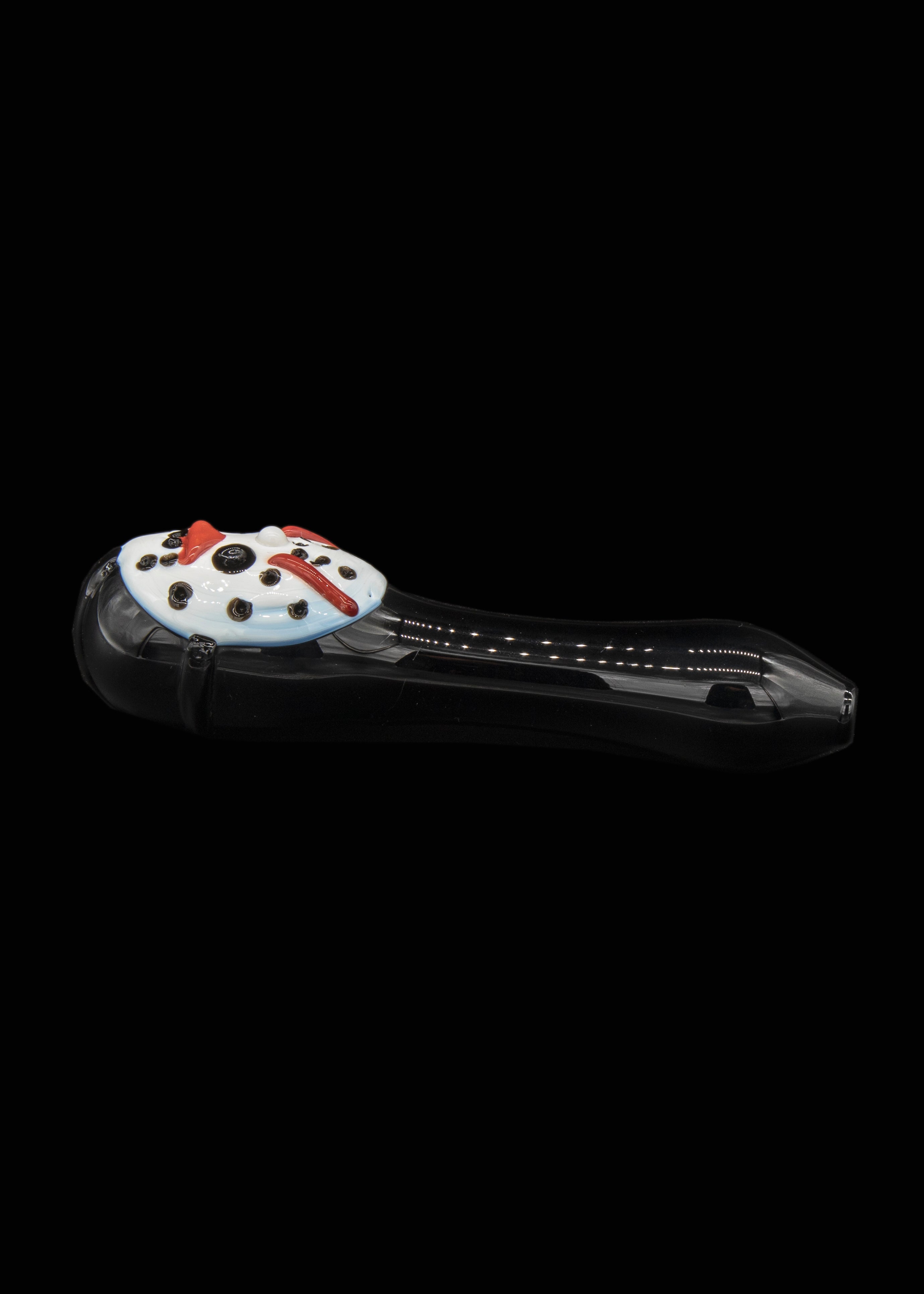 Black glass pipe with colorful, festive holiday-themed decorations.