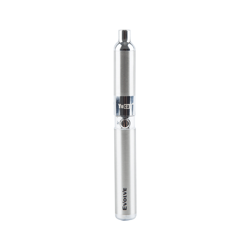 Centered front view of the Apple Green Yocan Evolve Vaporizer standing upright against a white background.