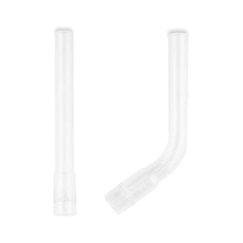 A front view of the Arizer Solo Bent Glass Mouthpiece, displaying its simple, curved design against a plain white background.