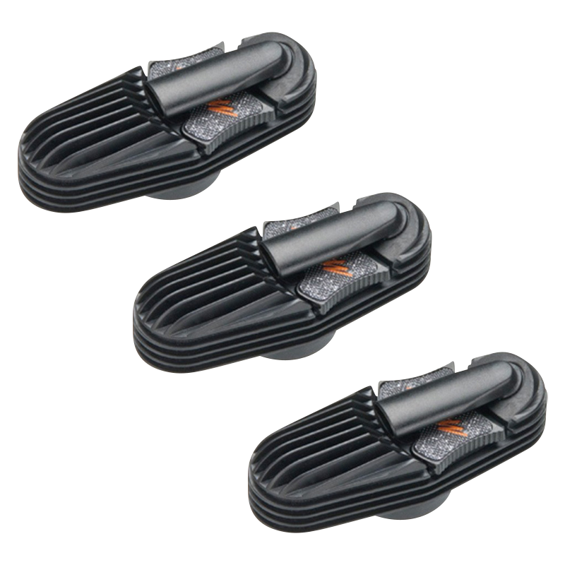 A close-up, angled view of the Storz & Bickel Mighty Cooling Unit Set, featuring ribbed, dark grey cooling coils.