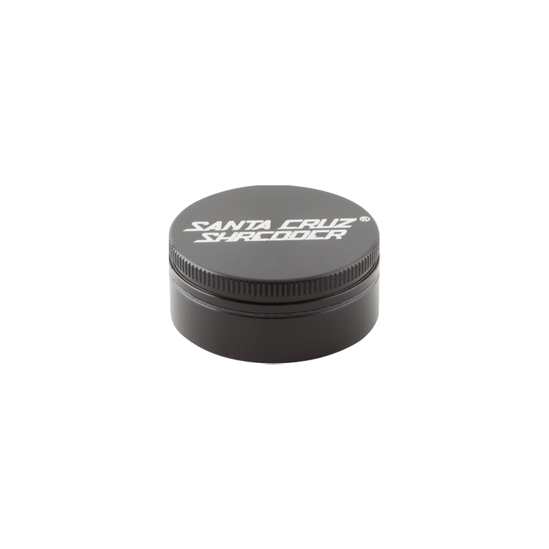 Top-down view of a matte purple Santa Cruz Shredder 2-Piece Grinder with white logo text centered on the lid.